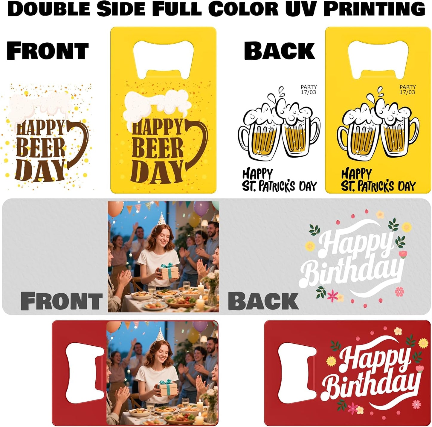 4-100 Pcs Custom Bottle Opener, Personalized Stainless Steel Credit Card Bottle Opener, Full Color Print Custom Beer Can Opener Bulk for Bar, Wedding Favors, Party, Promotion, Groomsmen Gift (Black)