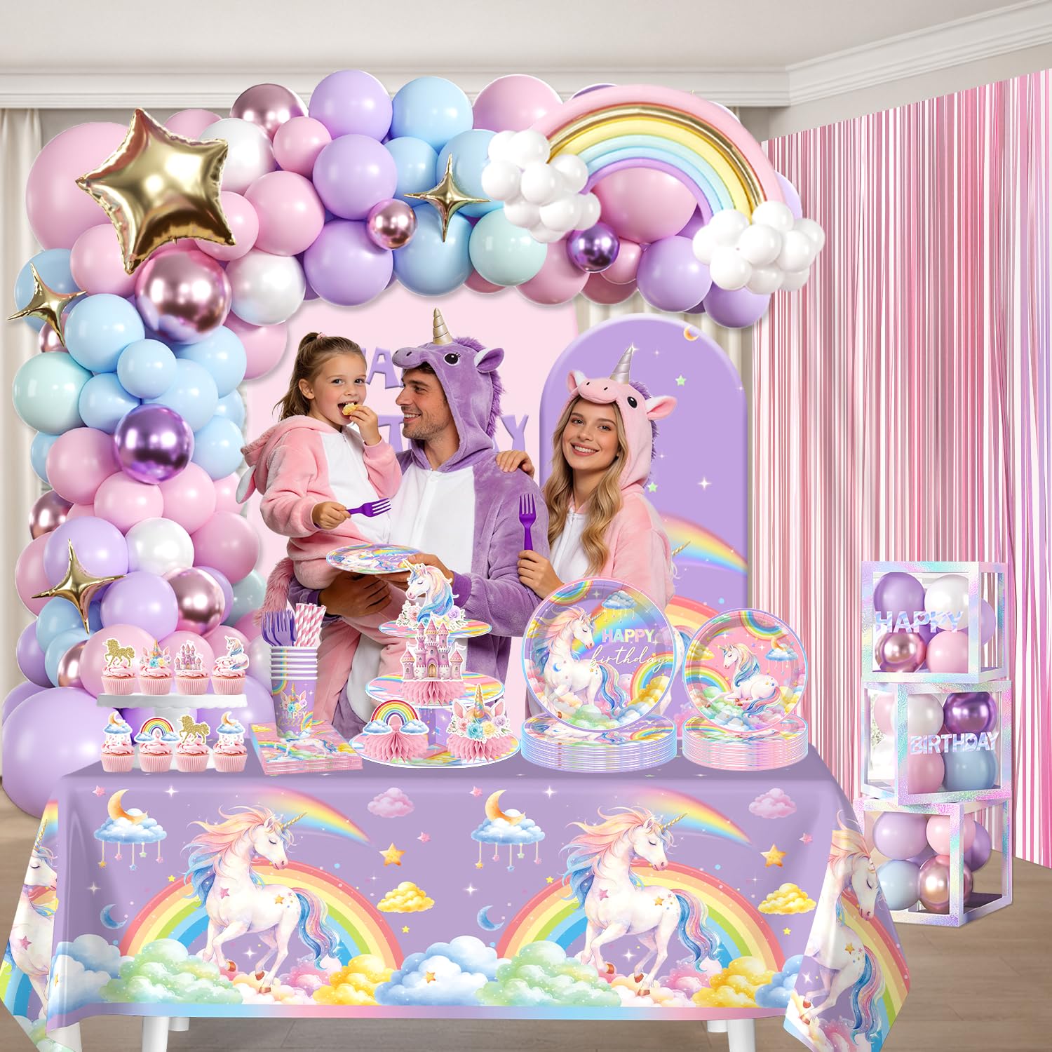 296pcs Unicorn Birthday Decorations for Girl, All-in-One, Set for 25 Guests