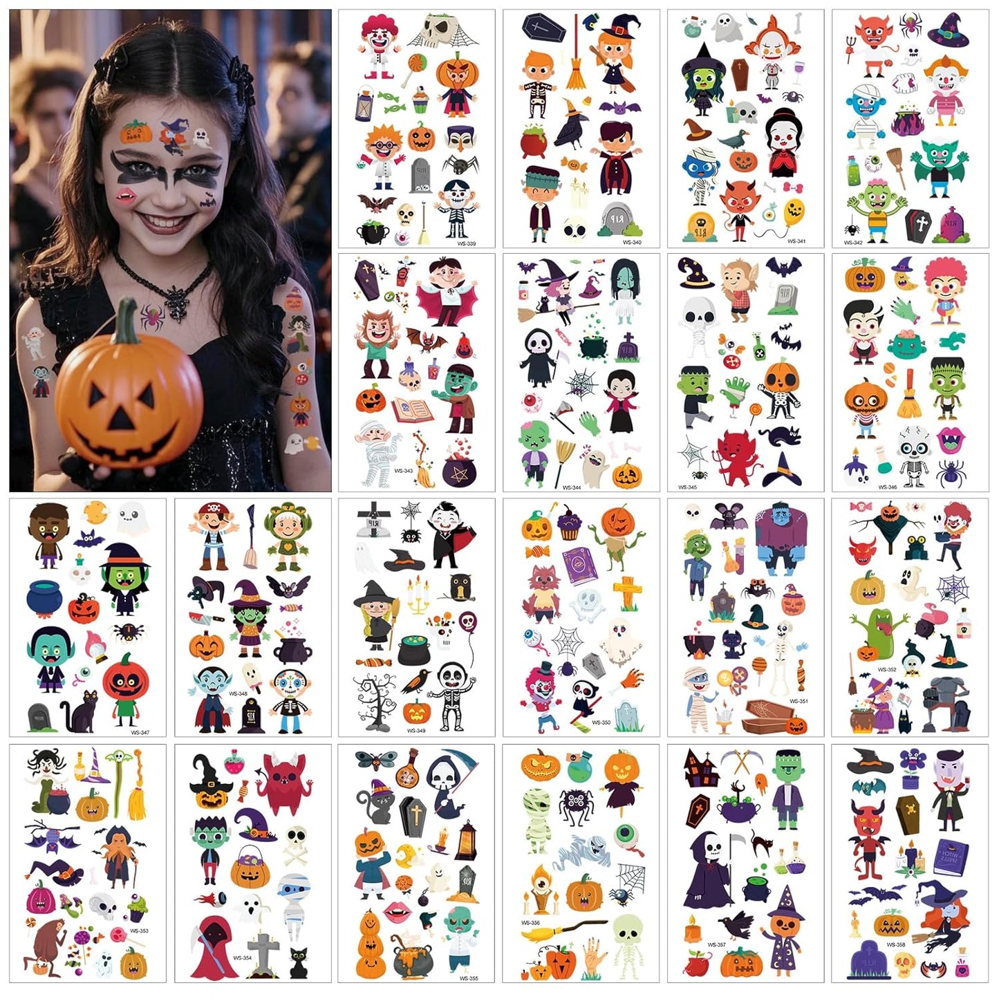 Halloween Temporary Tattoo for Kids - 260+ Unique Halloween Trick or Treat Tattoos Stickers for Boys and Girls Holiday Party Supplies Favors Halloween Goodie Bag Fillers 20 Sheets