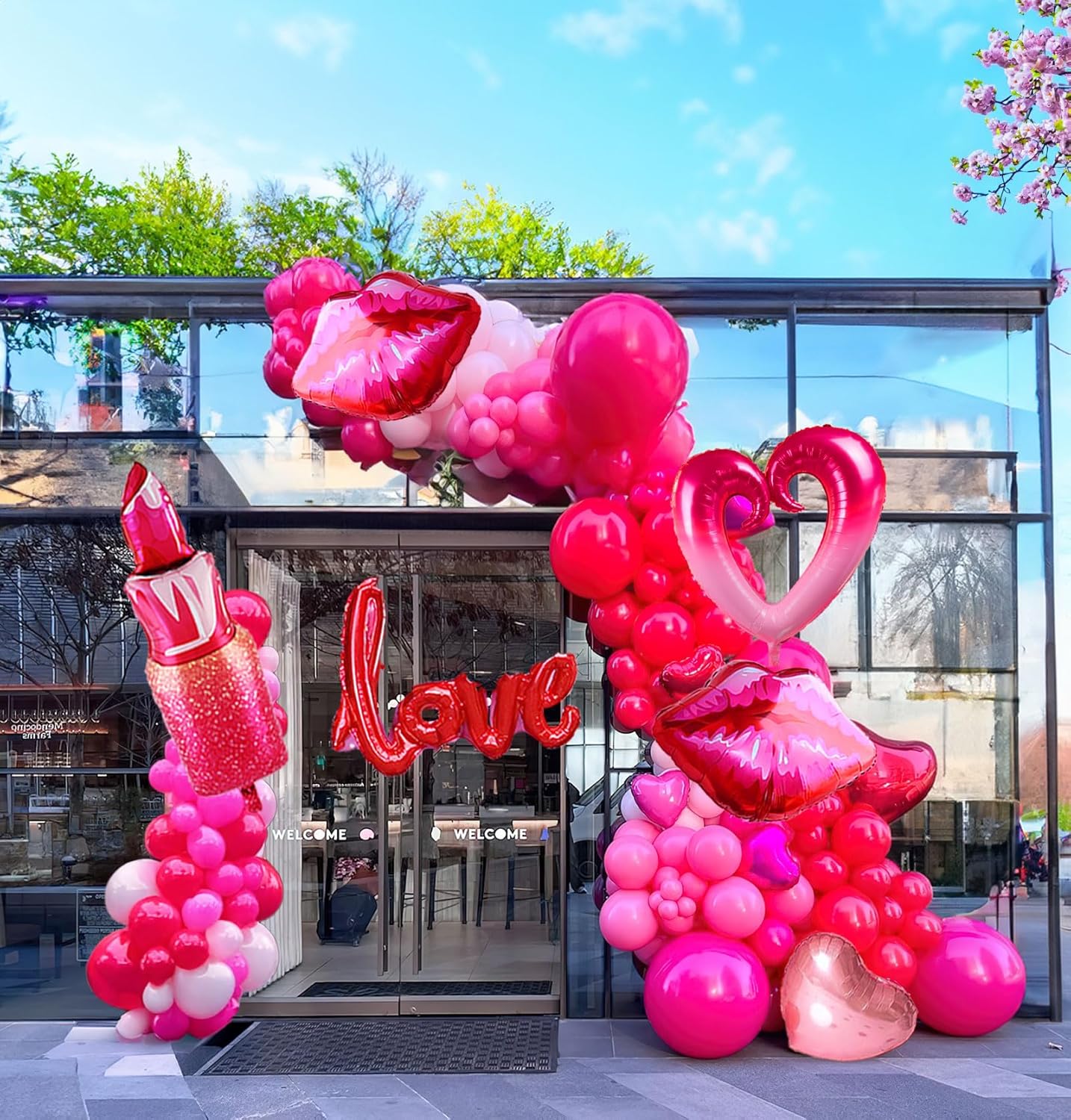Valentines Day balloon garland arch kit with red Hot pink and love theme mylar lip heart-shaped love letter balloons for Valentines galentines Day Proposal decorations