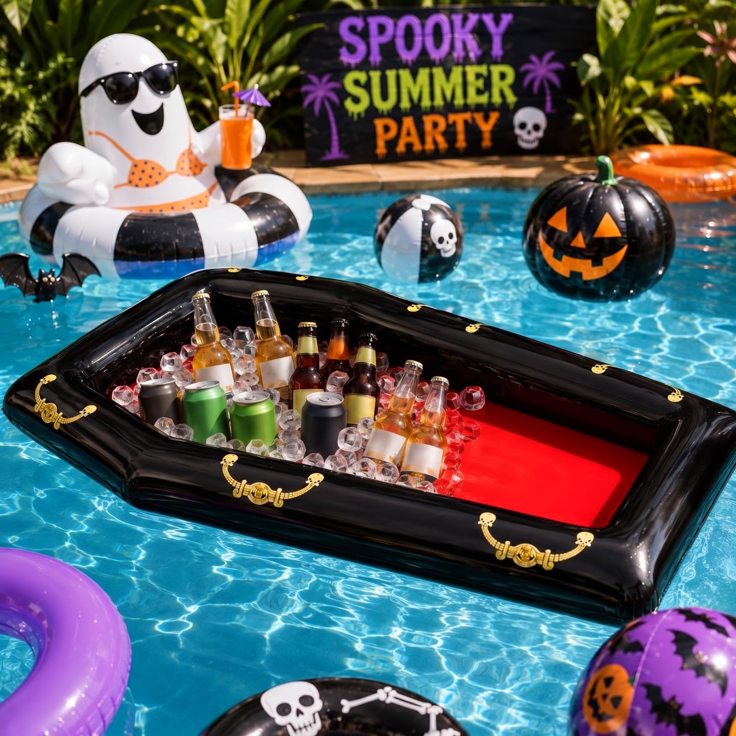 Aoriher 52 Inch Inflatable Coffin Cooler Fake Coffin Floatie Drink Ice Chest Buffet Bucket Beverage