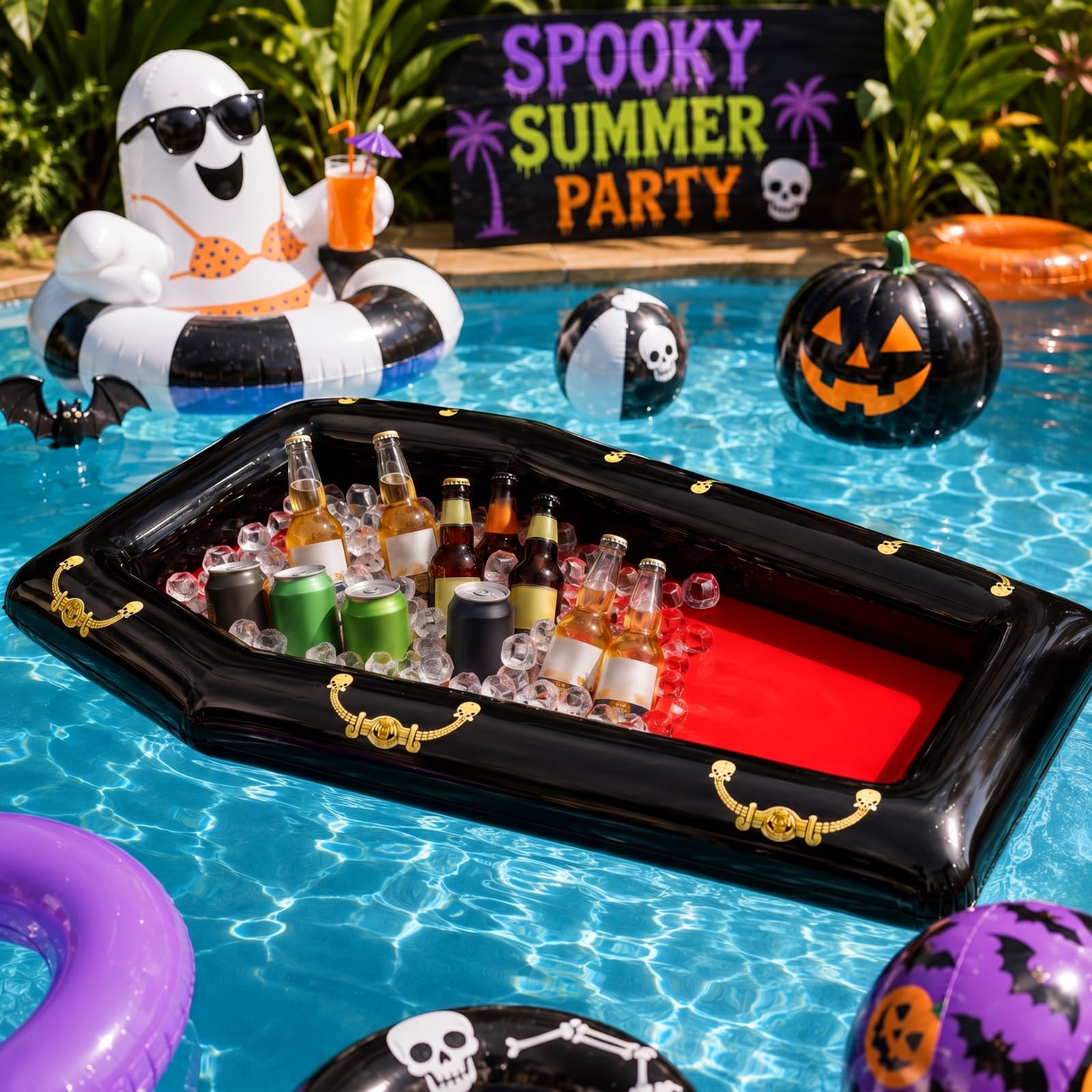 Aoriher 52 Inch Inflatable Coffin Cooler Fake Coffin Floatie Drink Ice Chest Buffet Bucket Beverage