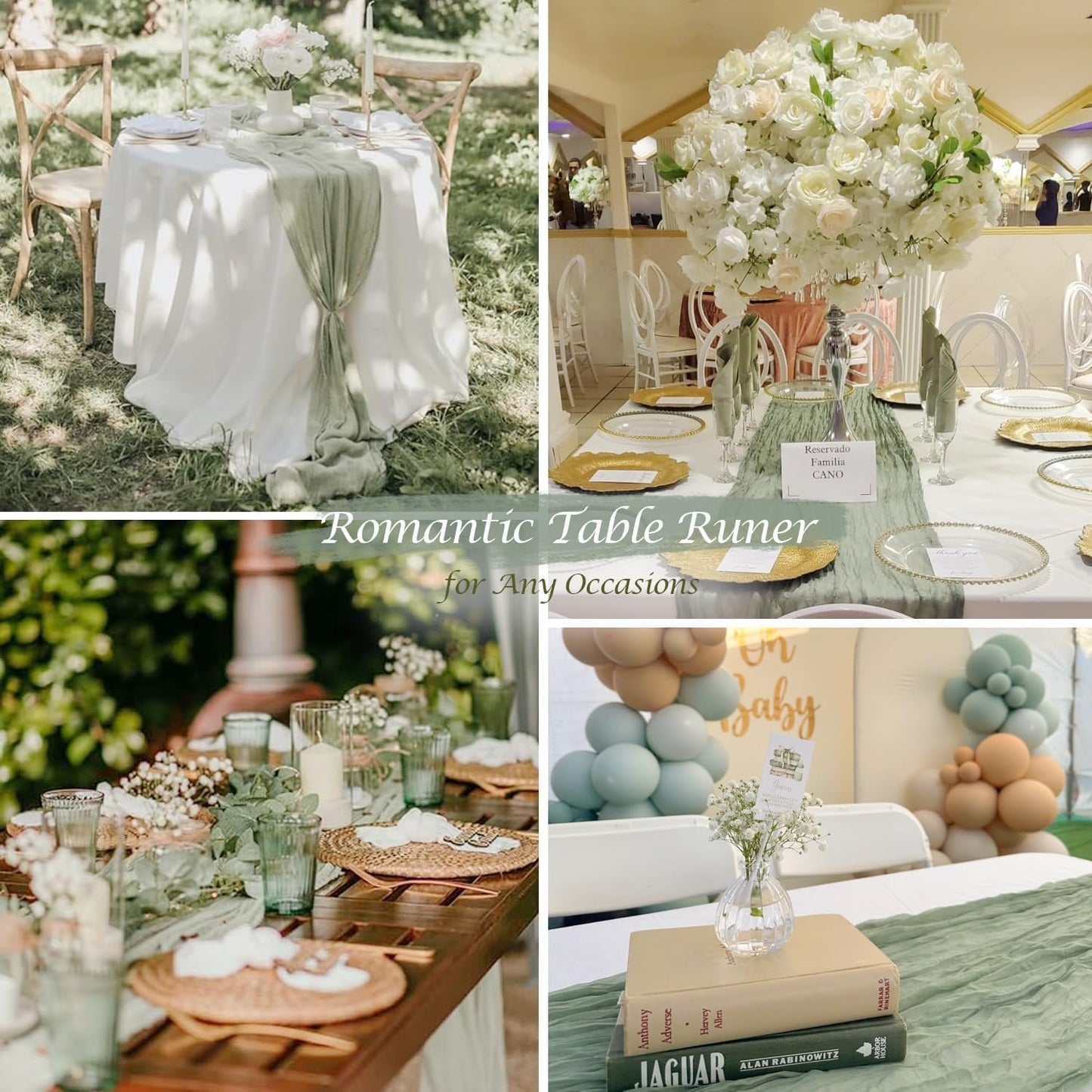 3 Pack Sage Green Cheesecloth Table Runner 10FT 120 Inches Green Gauze Table Runner for Wedding Bridal Shower Baby Shower Fall Thanksgiving Boho Decoration