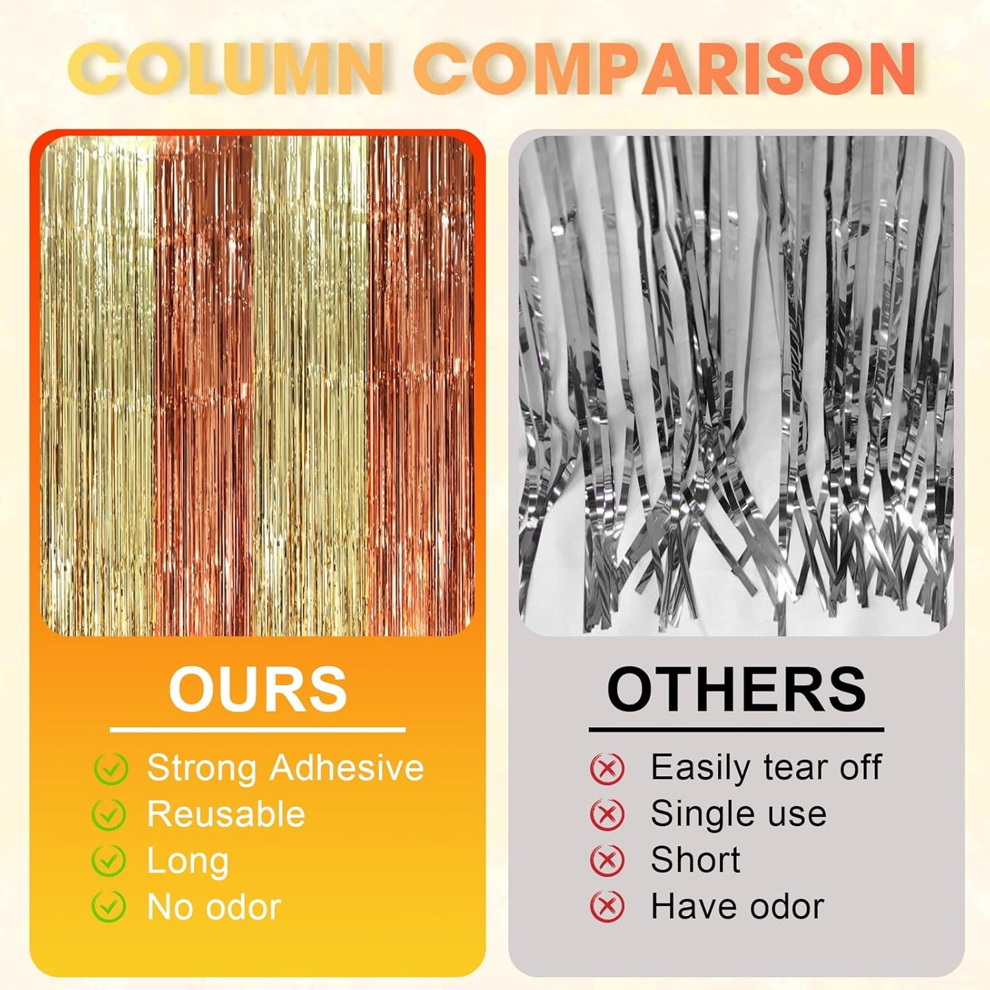 2 Pack Rose and Champion Foil Fringe Backdrop Curtains, Tinsel Streamers Party Decorations, Fringe Backdrop, Door Shimmer for Anniversary or Birthday Party