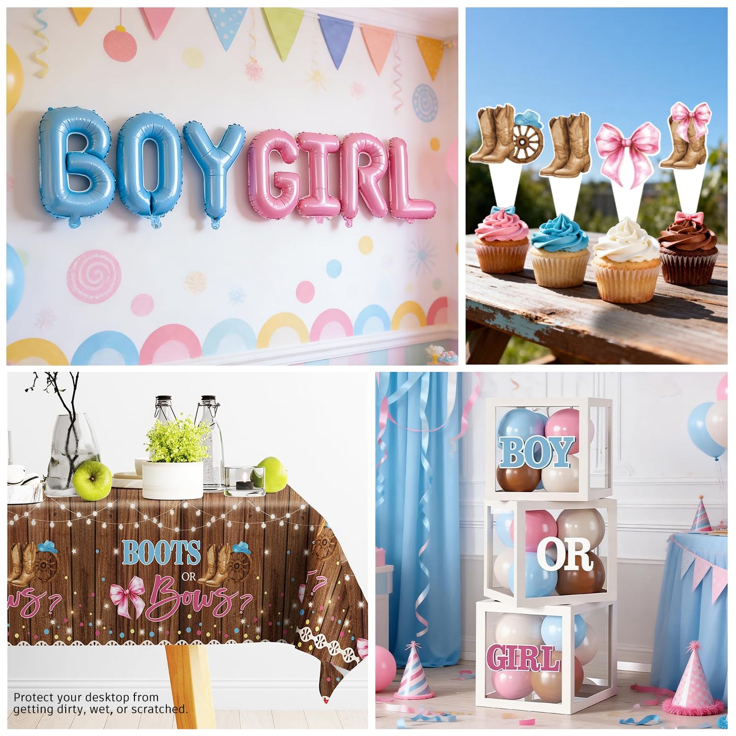 Cocomigo Boots or Bows Gender Reveal Decorations,Serves for 25