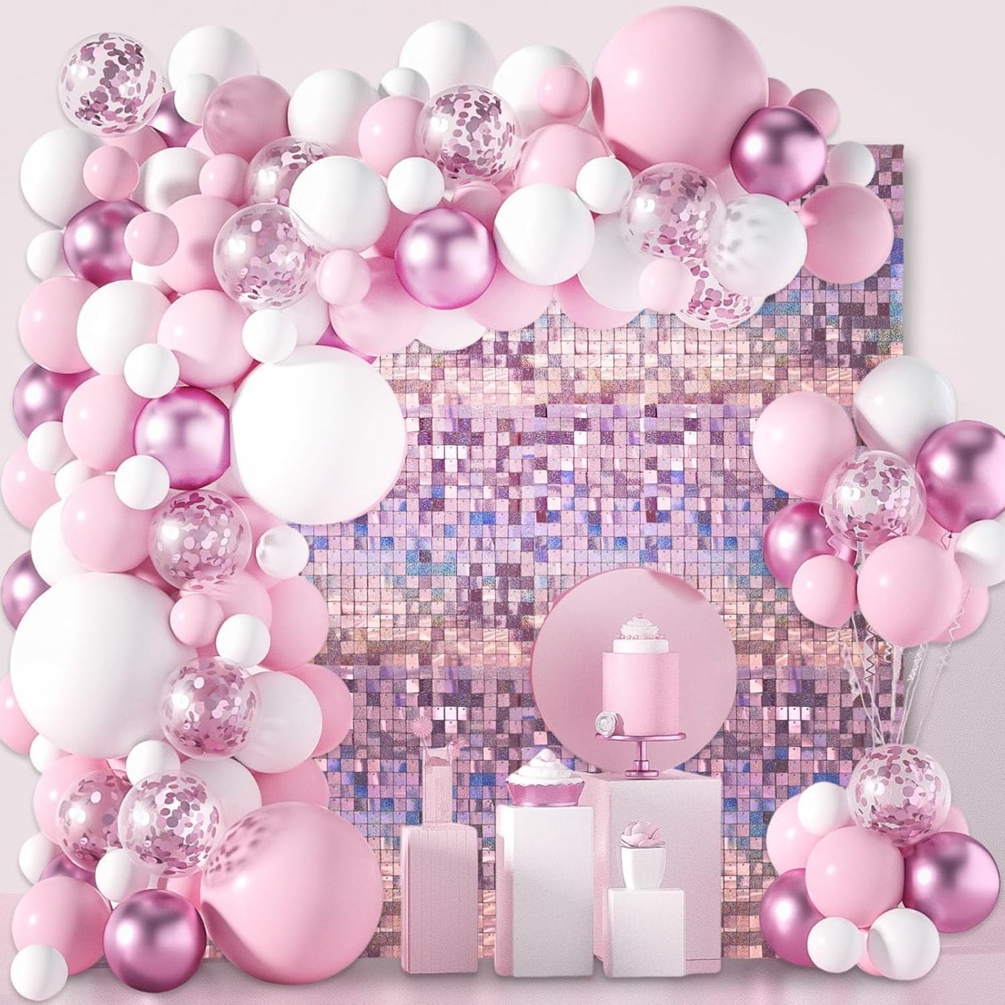 24PCS Light Pink Shimmer Wall Backdrop, Laser Square Sequin Photo Backdrops Panel, Glitter Wall Background for Birthdays, Weddings, Christmas, Engagements, Disco Bachelorette Party Decor (4FTx6FT)