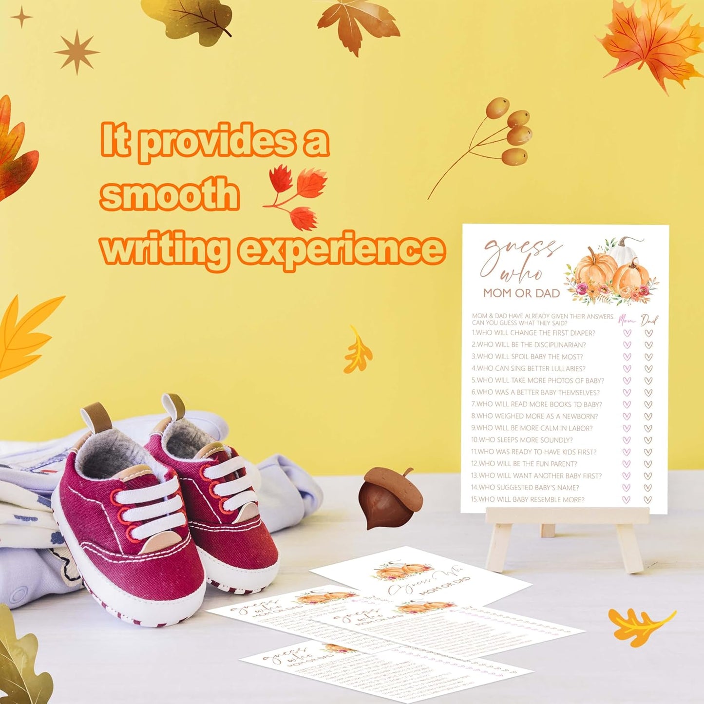 Baby Shower Games, Thanksgiving Guess Who Mom or Dad Game Cards, 25 Sets Baby Gender Reveal Party Decorations Supplies Favors - E01