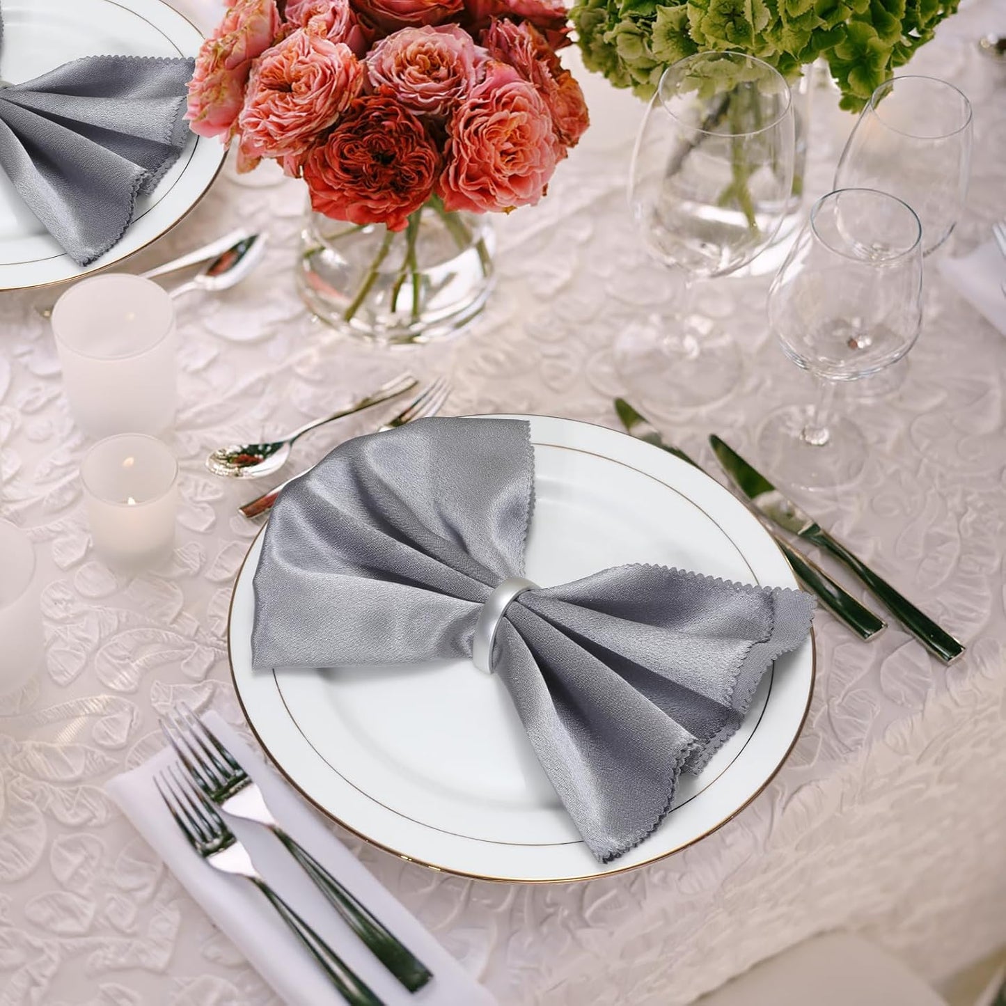 KPOSIYA Napkin Rings Set of 12, Metal Silver Napkin Rings Bulk for Table Settings, D-Shape Napkin Holders Rings for Dinner Table Decor, Easter, Fall,Thanksgiving, Christmas, Party,（Silver 12 pcs）