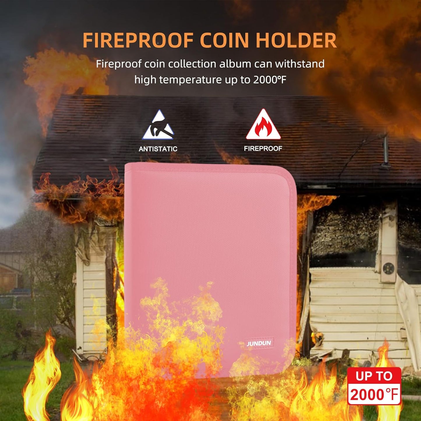 Coin Collection Book for Collector,260 Pockets Fireproof Coin Collection Holder Album,Coin Collection Organizer Storage Box Case Album for 20/25/ 27/30/ 38mm Coins,Pink