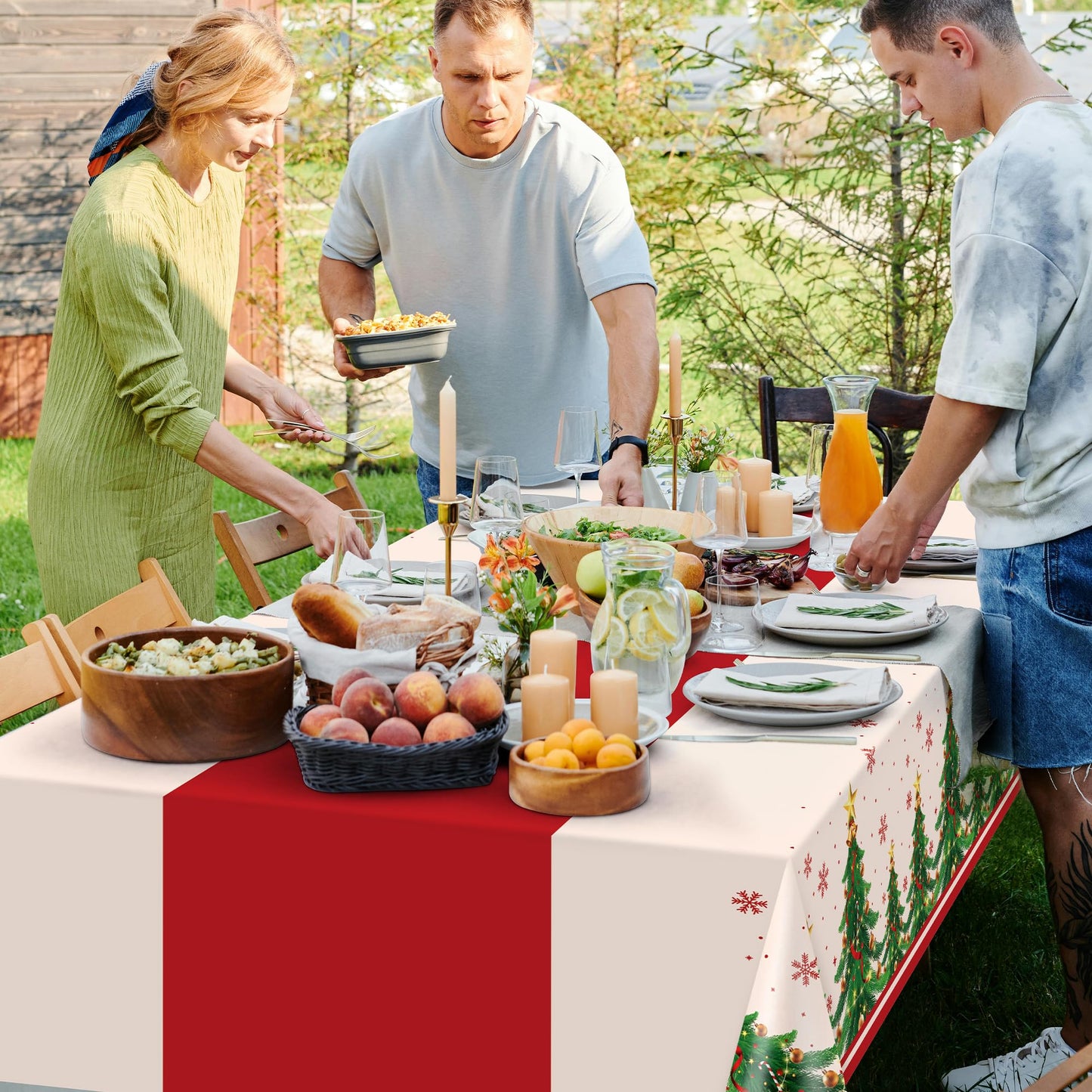 Childom 2 Pack Christmas Tablecloths,Christmas Party Decoration,54 x 108 Inch,Disposable Plastic