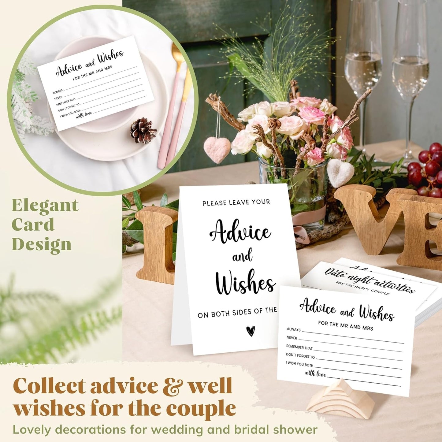 Advice And Wishes For The Mr And Mrs - Wedding Advice Cards For Bridal Shower Decorations, Date Night Games For The Groom And Bride Cards, Wedding Shower Decor for Guests