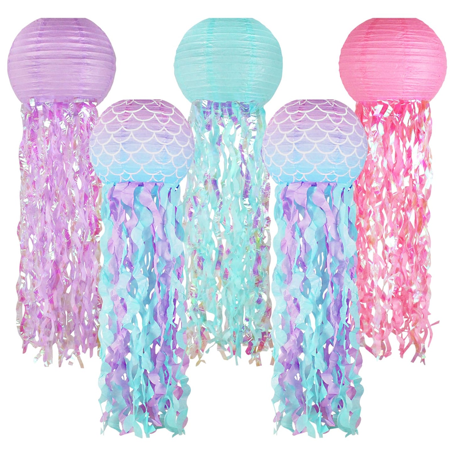 Mermaid Birthday Decorations, Jellyfish Paper Lanterns Pink Lavender Blue Mermaid Scales Hanging