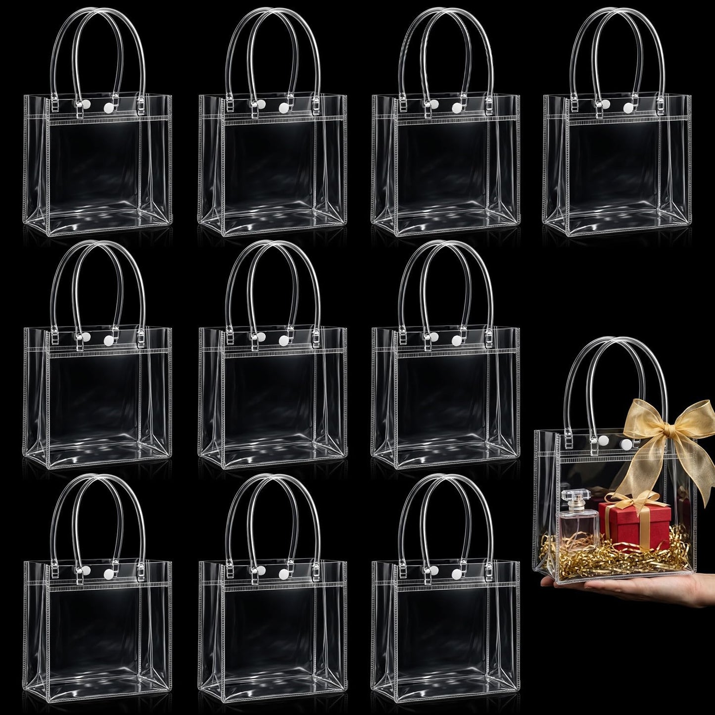 MAQIHAN Clear Gift Bags with Handles - Party Favor Candy Bags Transparent