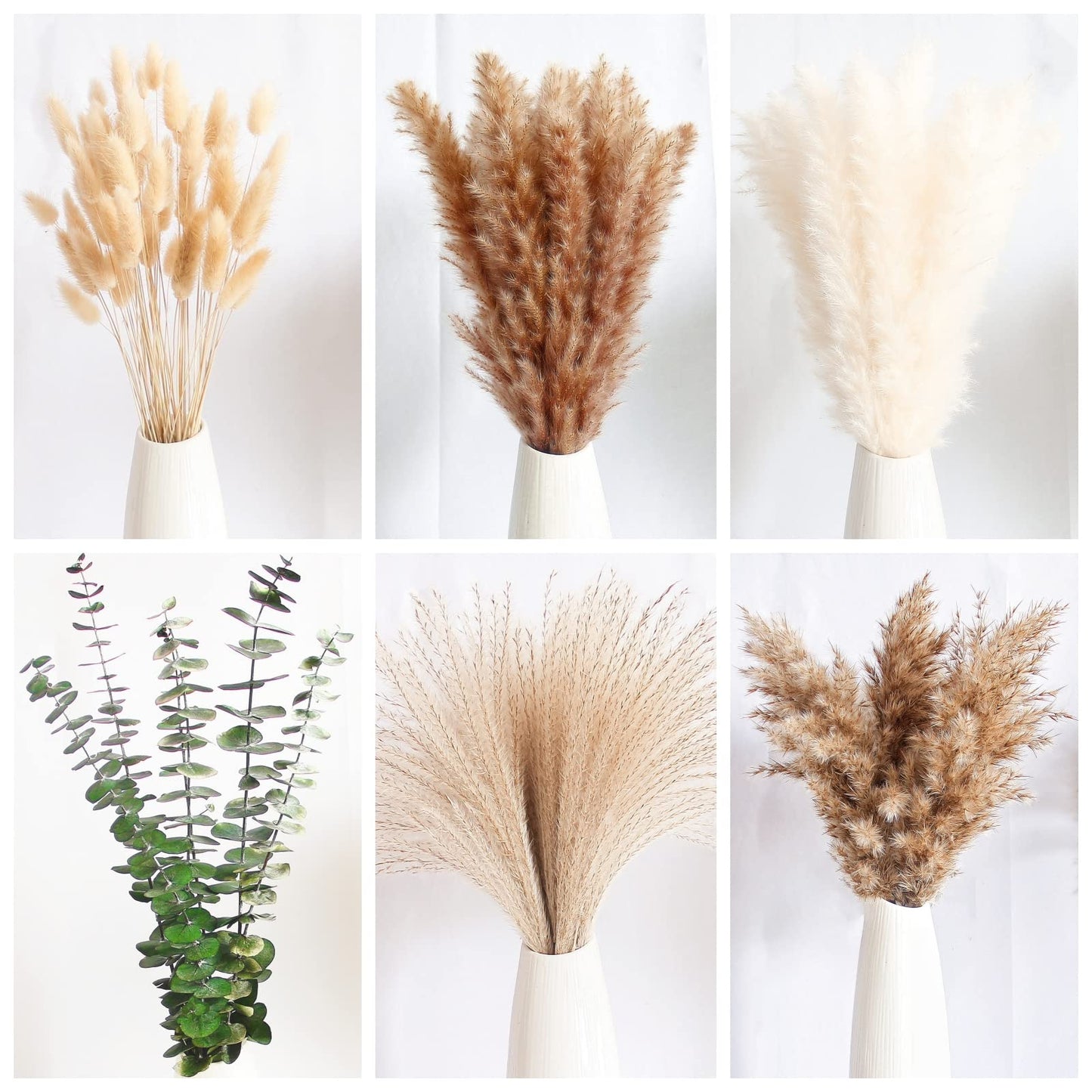 110 PCS of Boho Pampas Grass Decor, Naturally Dried Pompas, Bunny Tails Dried Flowers, and dried