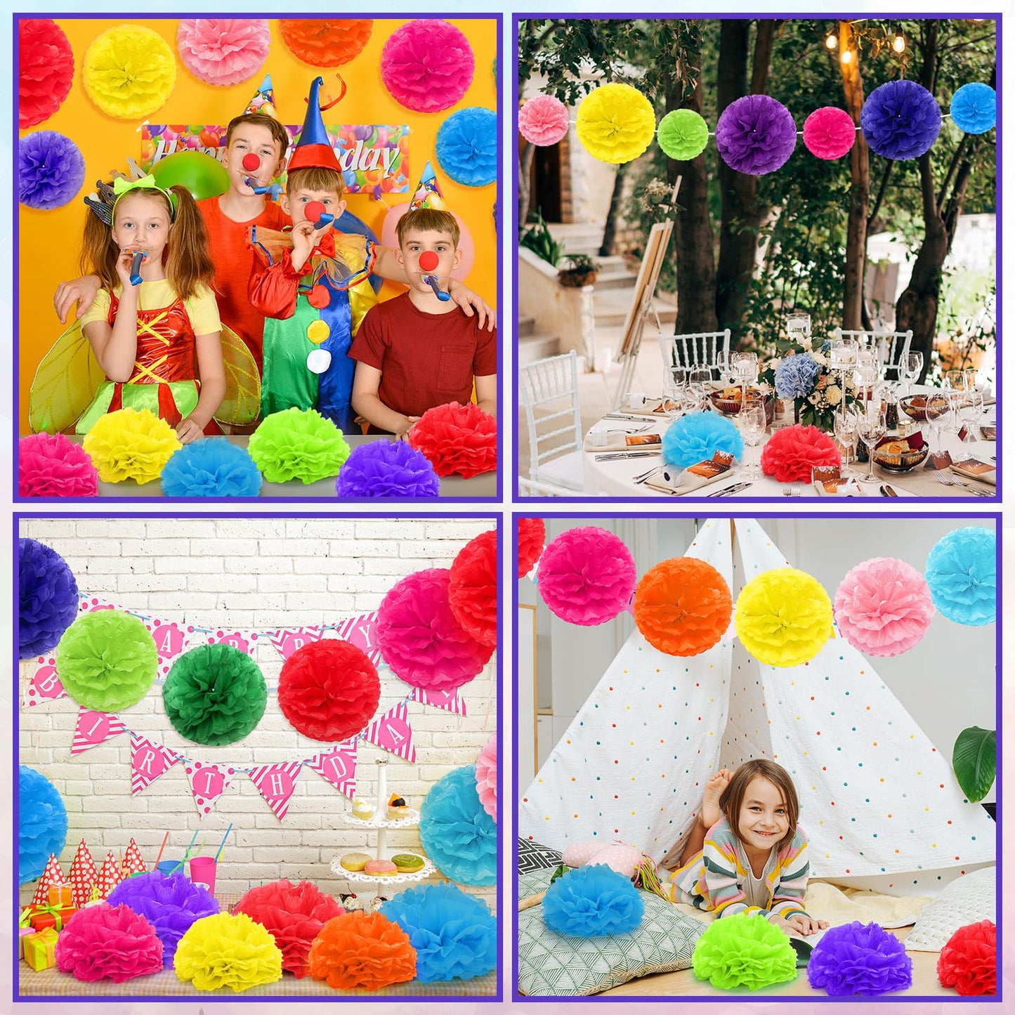 Yeaqee 30 Pcs Multicolor Large Tissue Paper Pom Poms Decorations 14''/ 12''/ 10'' Tissue Paper