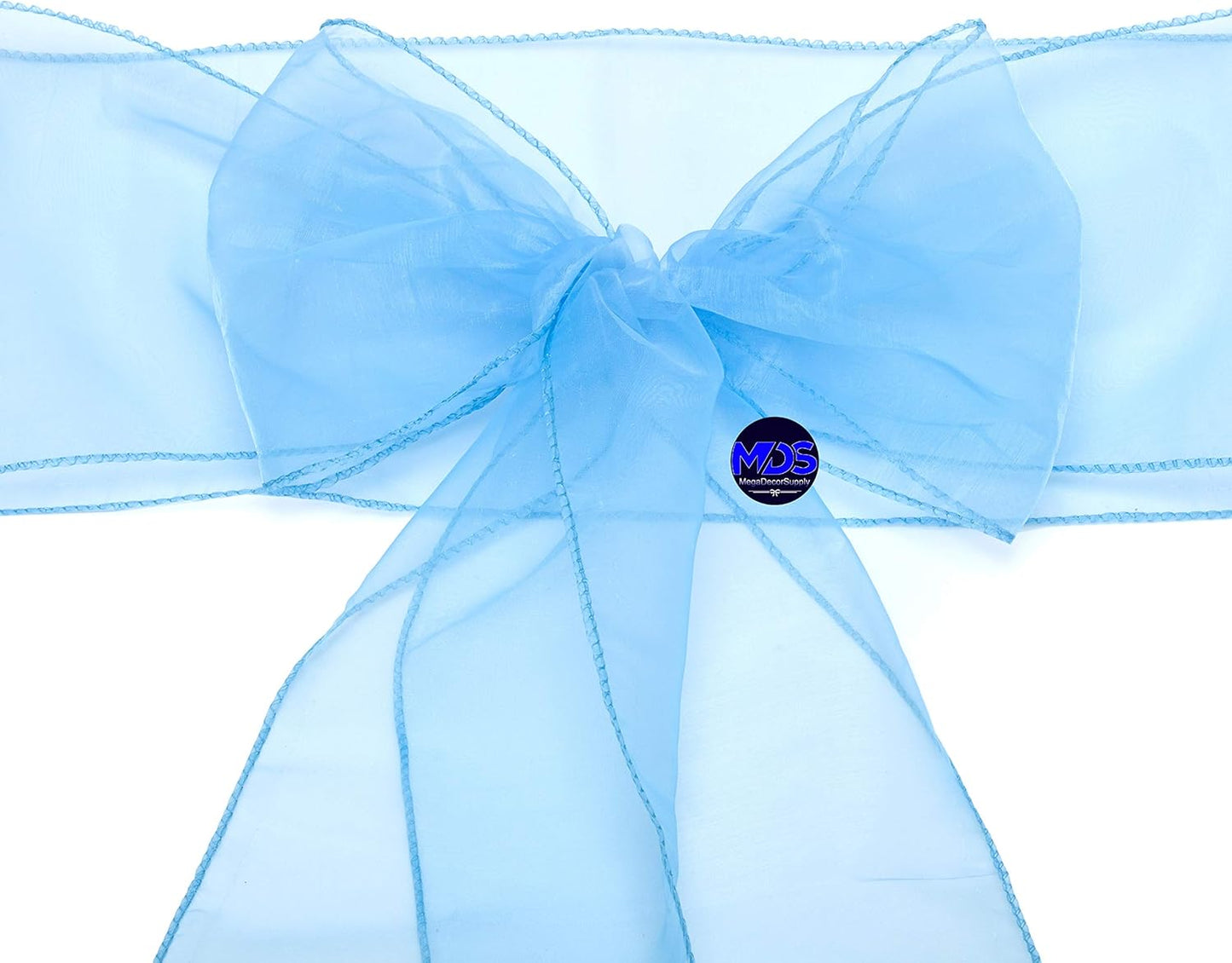 MDS Pack of 125 PCS Organza Chair Sashes Wider Dining Chair Bows Ribbon Tie Back for Wedding Party Birthday Bridal Shower Reception Event Banquet Home Chair Cover Decoration - Baby Blue