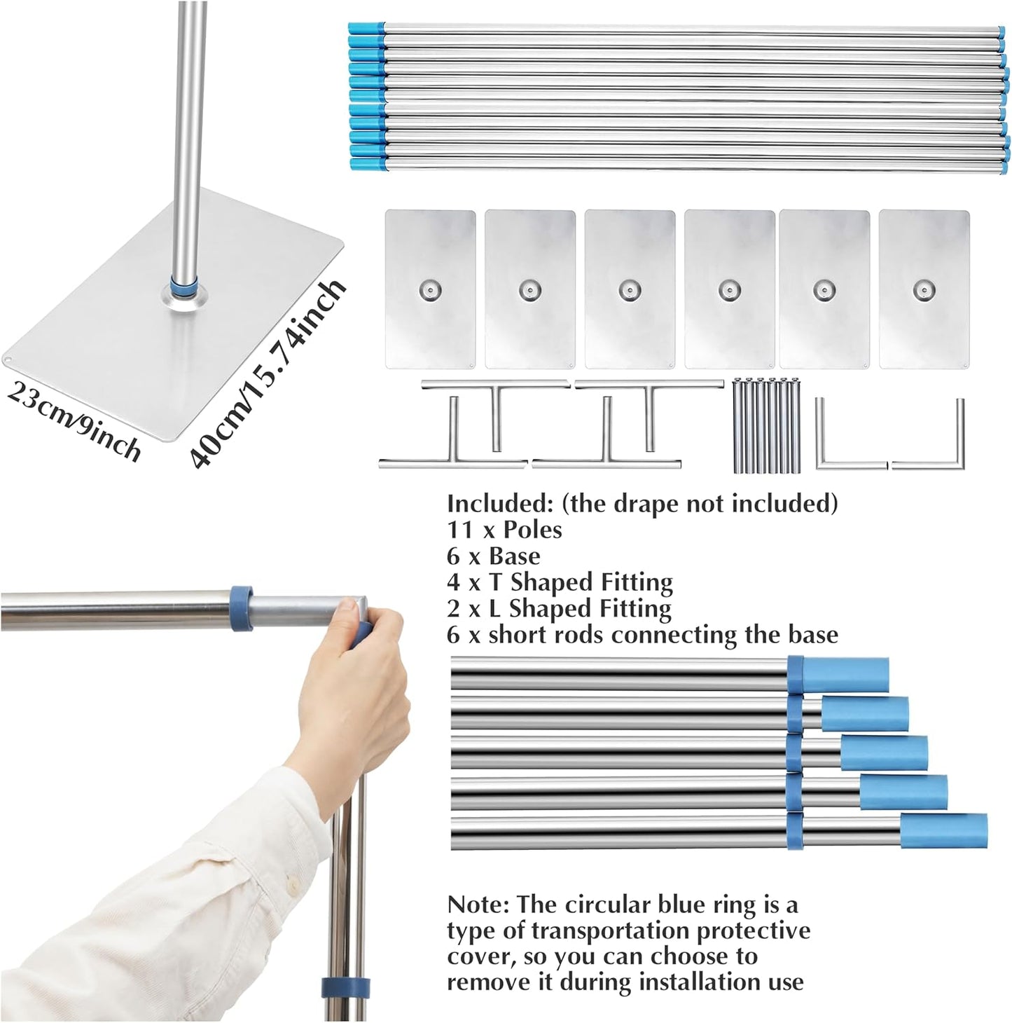 49ft*10ft Adjustable Telescopic Portable Pipe and Drape Backdrop Stand Kit Splitly, Heavy Duty Wedding Party Event Studio Photography Background Support System Trade Show Curtain Frame Stand
