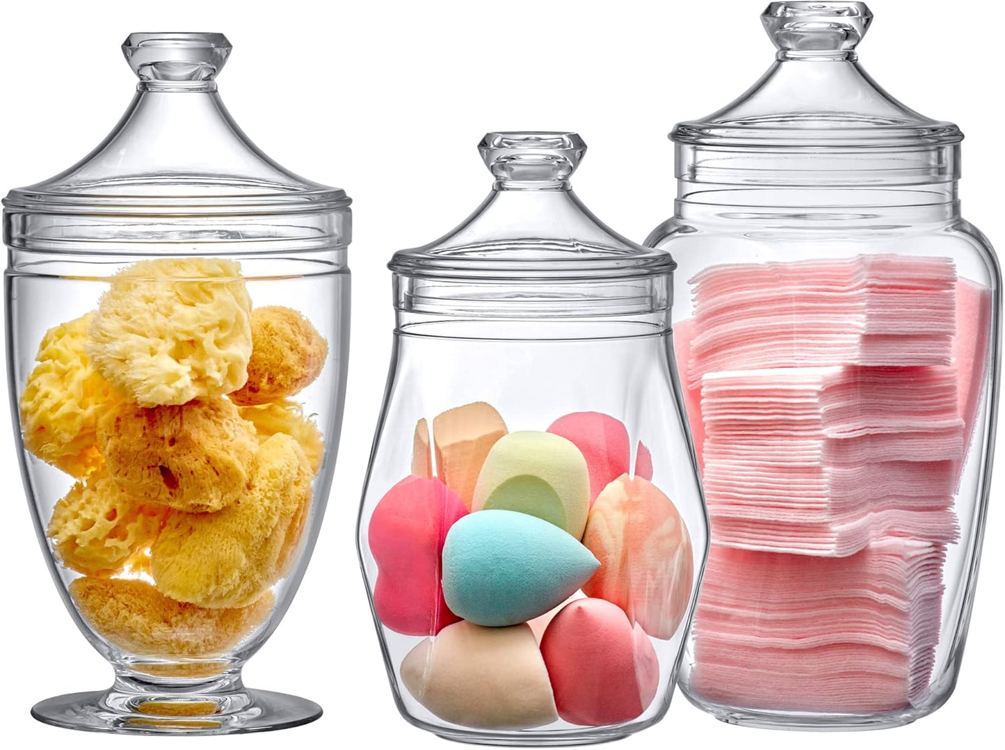 Amazing Abby - Enchant - Plastic Apothecary Jars (3-Piece Set, 46/45/59 oz), Acrylic Jars with Lids, Bathroom Canisters, Candy Buffet, Wedding Display, BPA-Free and Shatter-Proof (NOT Glass)