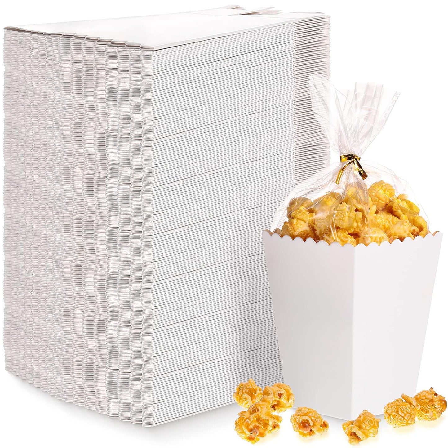 400 Pcs Zopeal Mini Popcorn Boxes and Clear Treat Bag Set, Bulk Popcorn Bags Open Top Paper Popcorn Containers with Treat Bags Popcorn Candy Boxes for Movie, Party, 3 x 4 Inch (White)