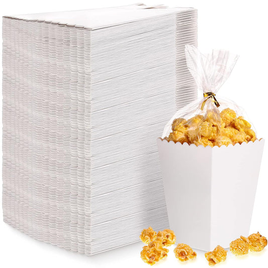 400 Pcs Zopeal Mini Popcorn Boxes and Clear Treat Bag Set, Bulk Popcorn Bags Open Top Paper Popcorn Containers with Treat Bags Popcorn Candy Boxes for Movie, Party, 3 x 4 Inch (White)