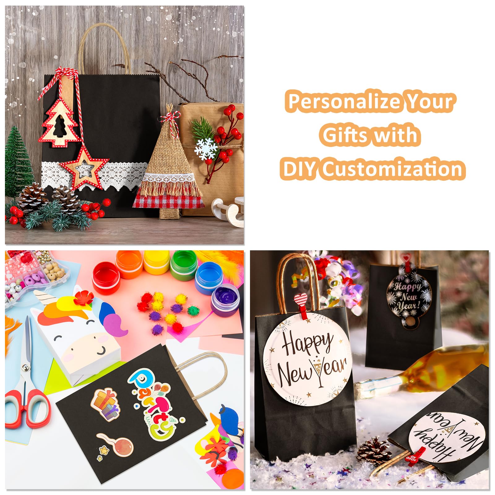 BagDream Gift Bags with Handles 5.25x3x8 Inch Small Black 25 Pack
