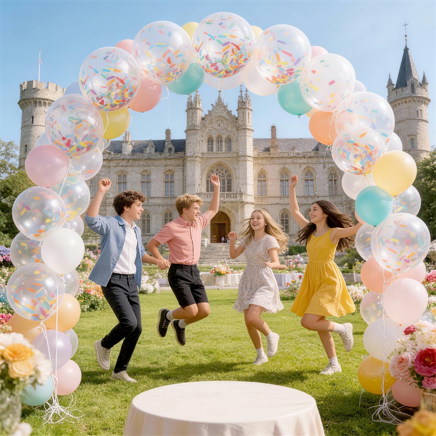 Rainbow Confetti Balloons, 12 Inch Multicolor Candyland Ice Cream Sprinkle Colorful Long Confetti