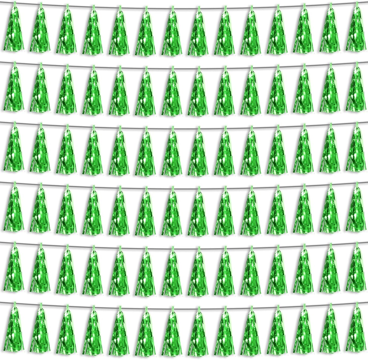 6P Green Foil Fringe Metallic Tassel Streamers Banner Tassel Garland for Parade Floats, Bachelorette, Wedding, Birthday, Graduation, Christmas, Bridal/Baby Shower Party Decorations