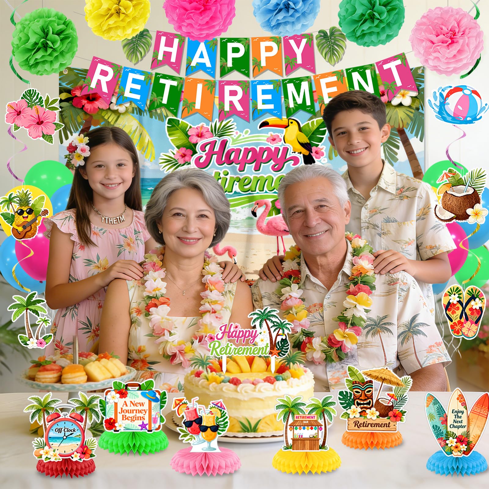Hawaiian Retirement Party Decorations for Men Women Tropical