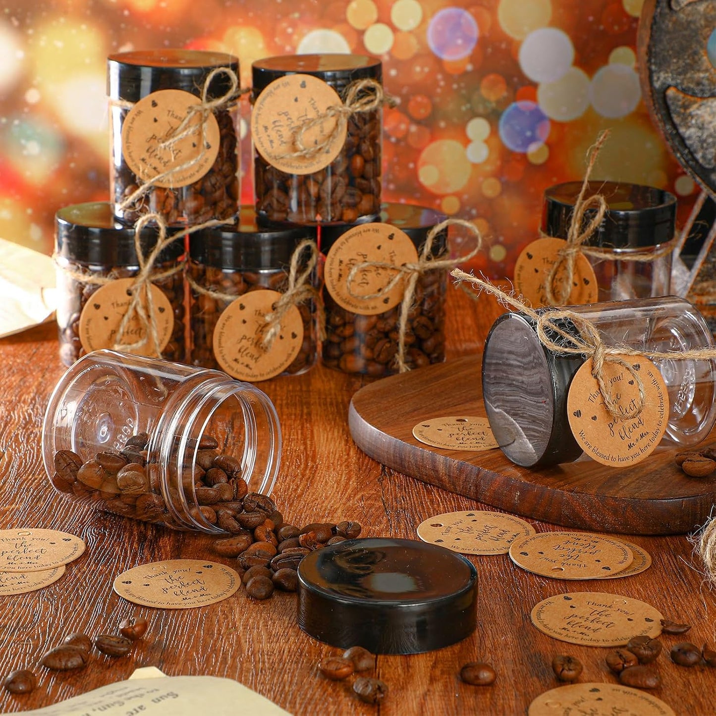 102 Pcs Coffee Bean Wedding Favors for Guests 50 Coffee Bean Jars with Lids 50 Thank You Tags Wedding Tags with Hemp Ropes Thank You Gifts, No Beans