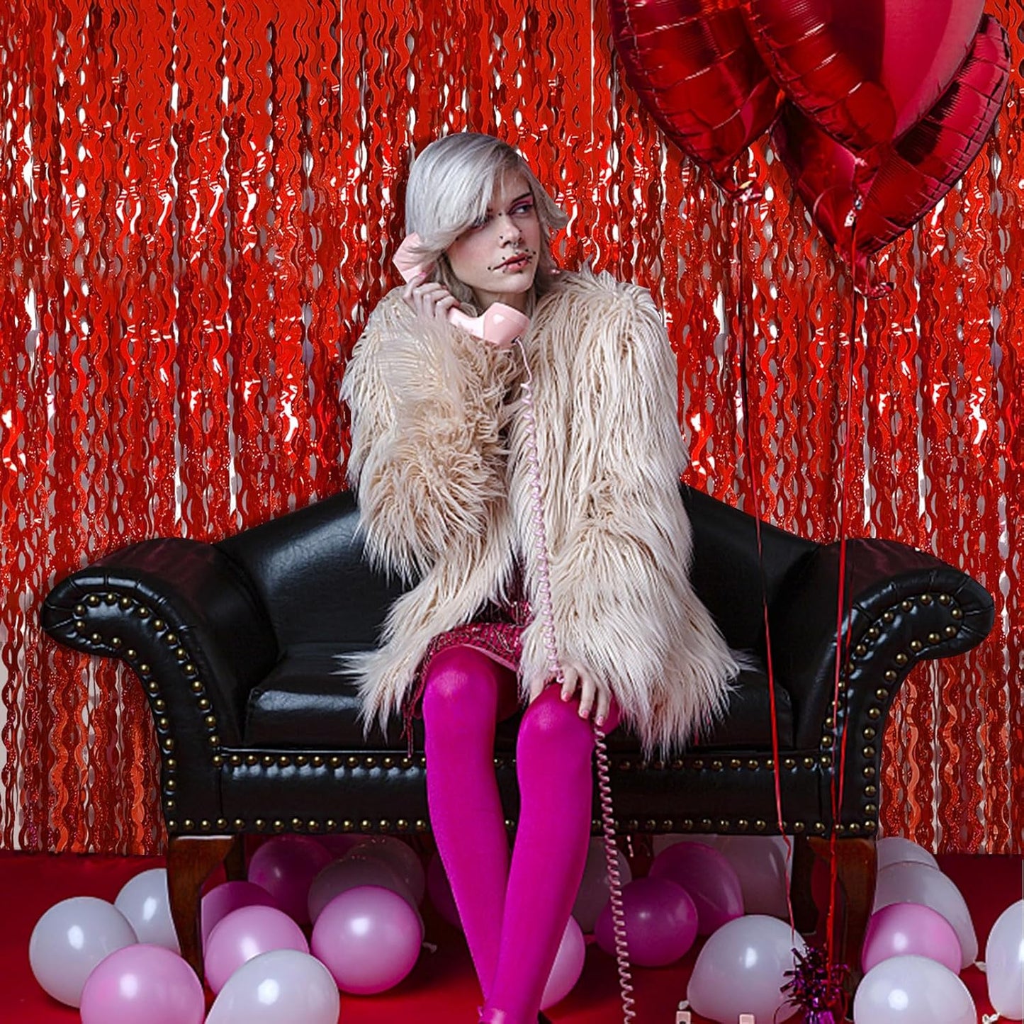 Red Streamers Tinsel Foil Fringe Curtains Wavy for Parties Sparkle Metallic Wavy Foil Fringe Backdrop Curtain for Party Decorations Photo Booth Props Birthday Graduation Wedding Valentines Decor