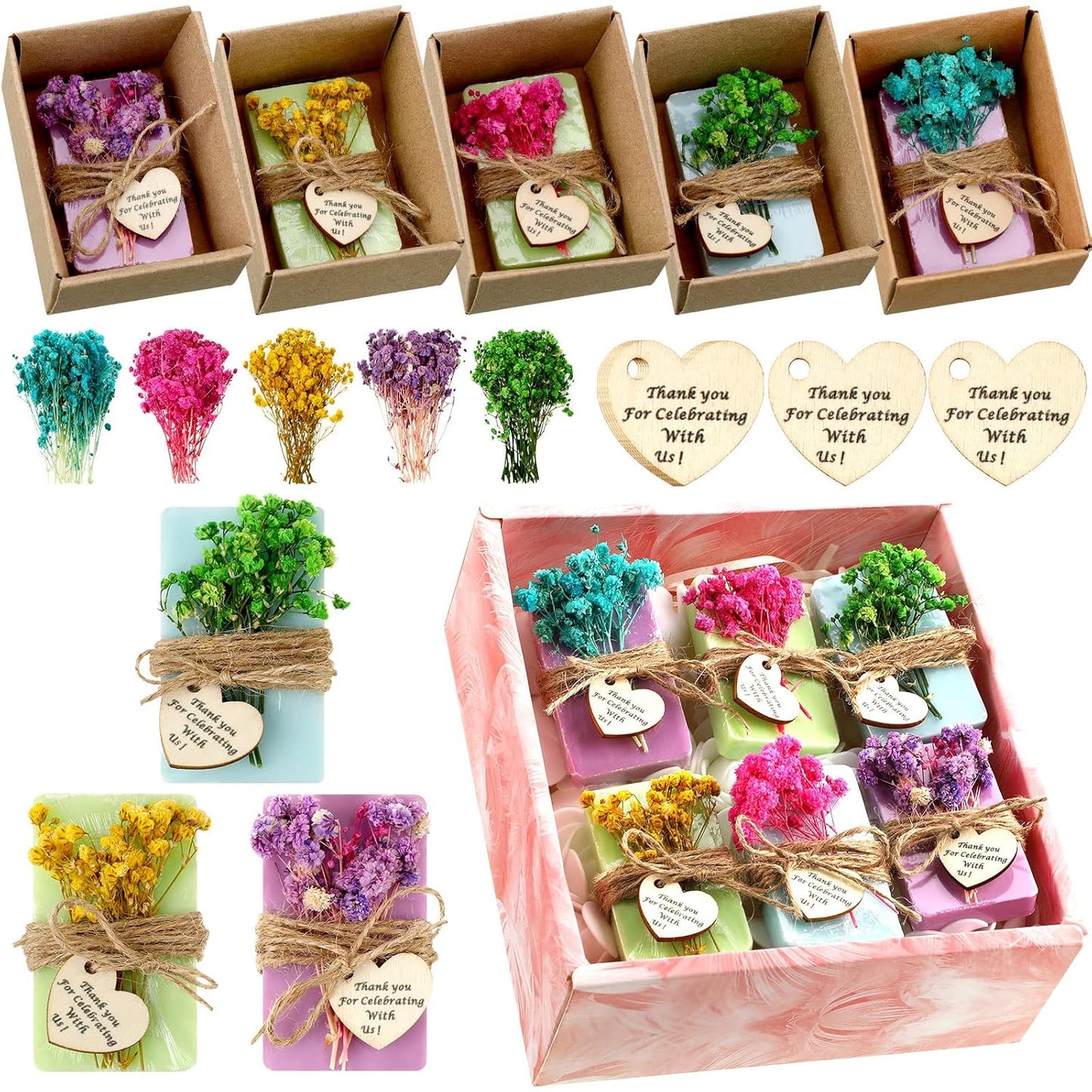 Kigeli Set of 45 Soap Favors DIY Bridal Shower Favors Bulk Wedding Soap Gifts Baby Shower Scented Soap Favors Natural Handmade Soap Bars for Wedding Bridal Shower (Blue, Green, Purple, Rectangle)