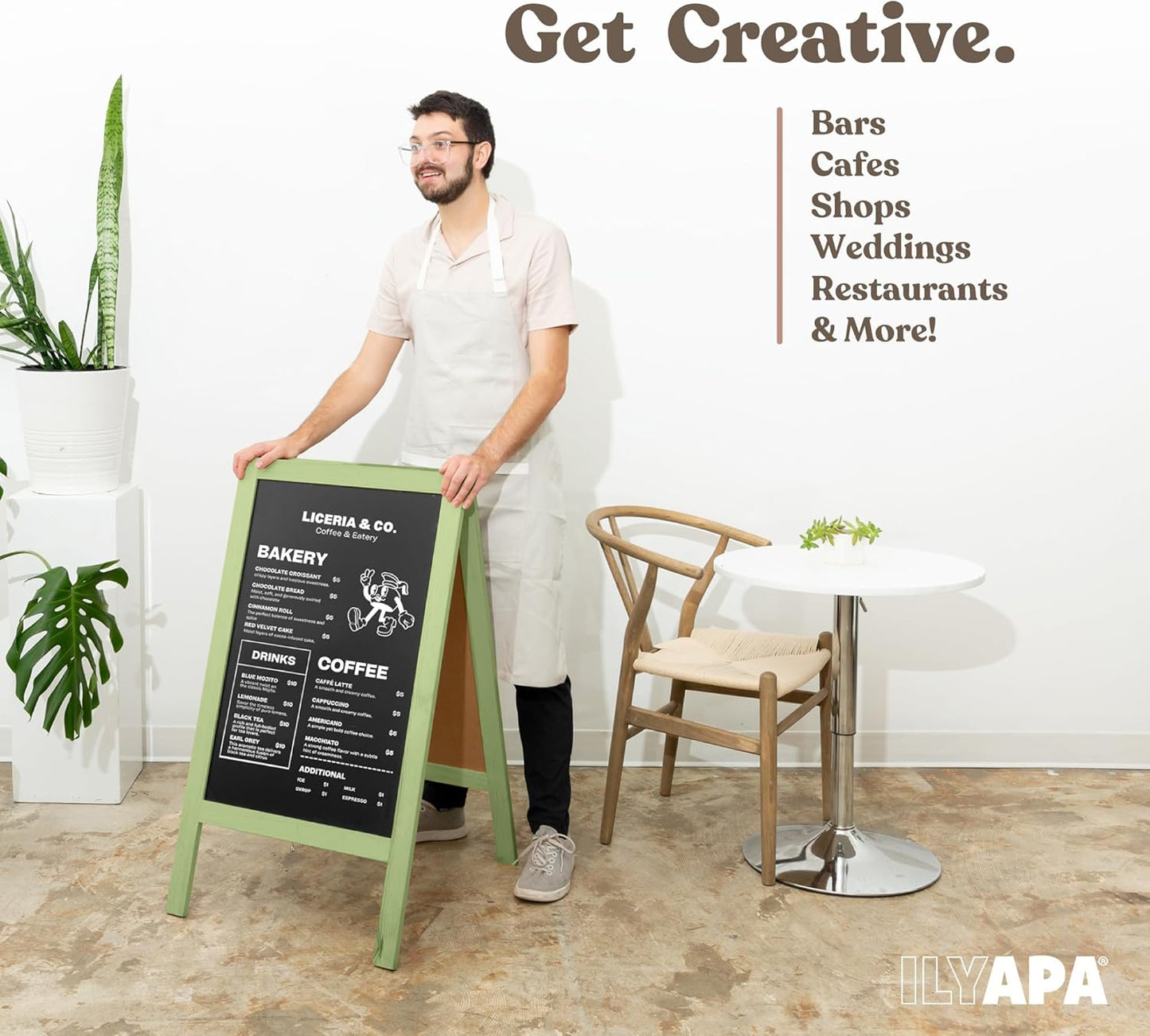 Ilyapa Wooden A-Frame Sign with Eraser & Chalk - 40 x 20 Inches Magnetic Sidewalk Chalkboard – Menu Display for Restaurant, Business or Wedding