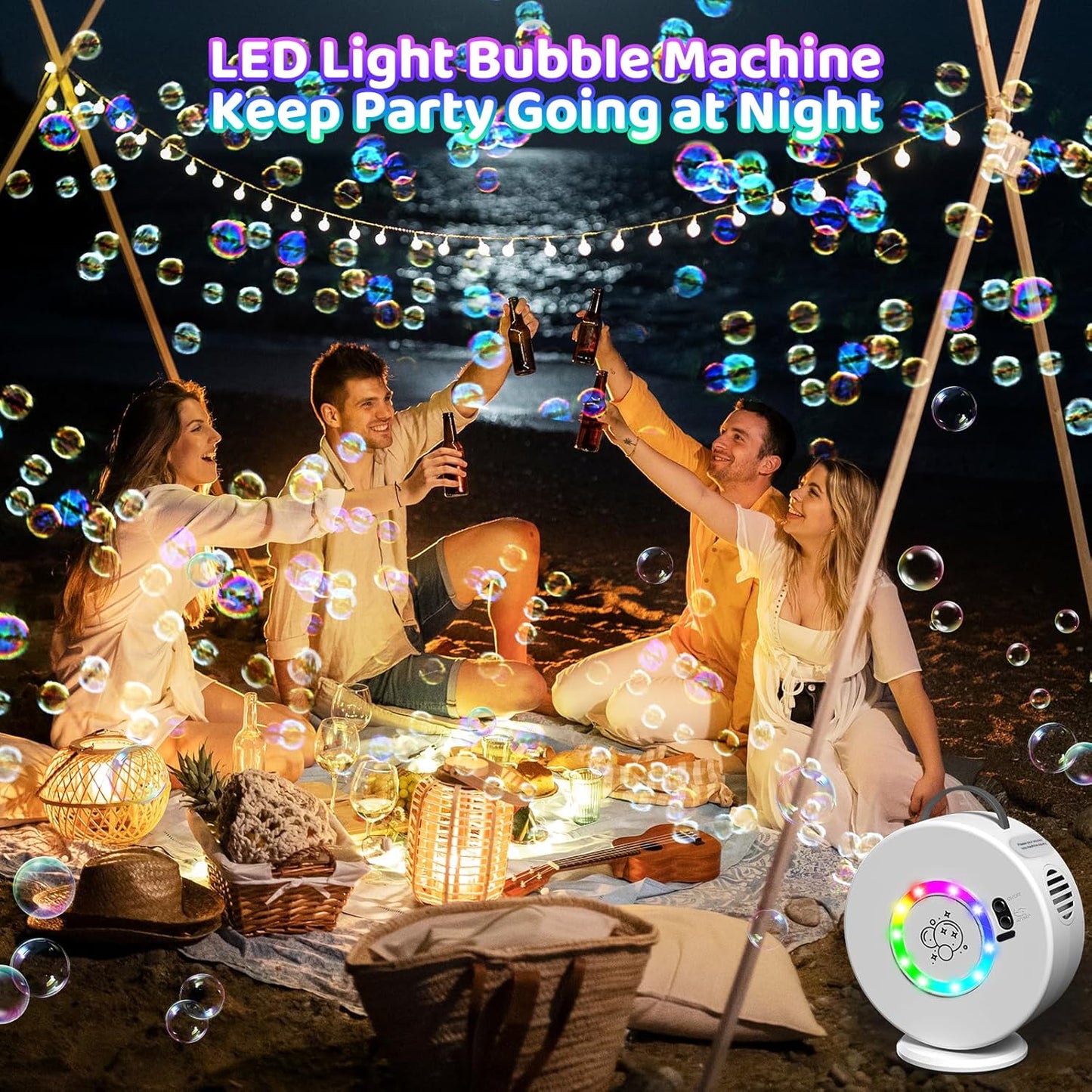 Bubble Machine for Kids Toddlers,90° 360° Auto Rotatable Portable Bubble Maker Toy for 3 4 5 Year Old, Automatic Bubble Blower with RGB Light Rechargeable, Outdoor Wedding Party Birthday Gifts