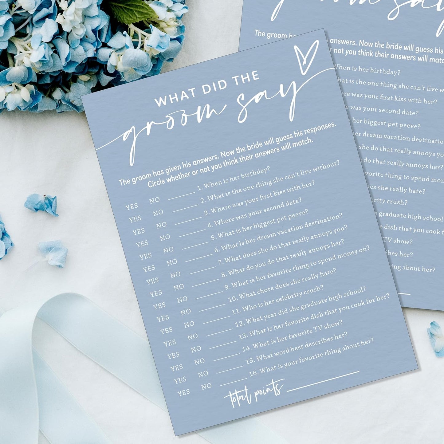 Fun Wedding Shower Games Cards, What Did the Groom Say, Bridal Shower Games for 25 Guests, Engagement Party Wedding Game Cards (5 × 7 Inch), Minimalist Blue Newlywed Party Gift & Supplies - B12