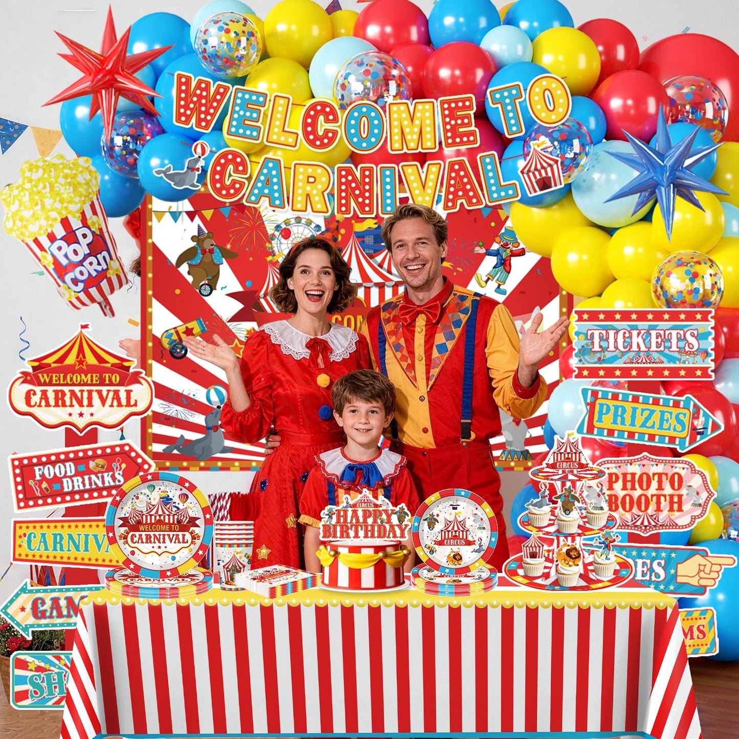 Cocomigo 302PCS Carnival Theme Party Decorations Circus Party Set Serves 25