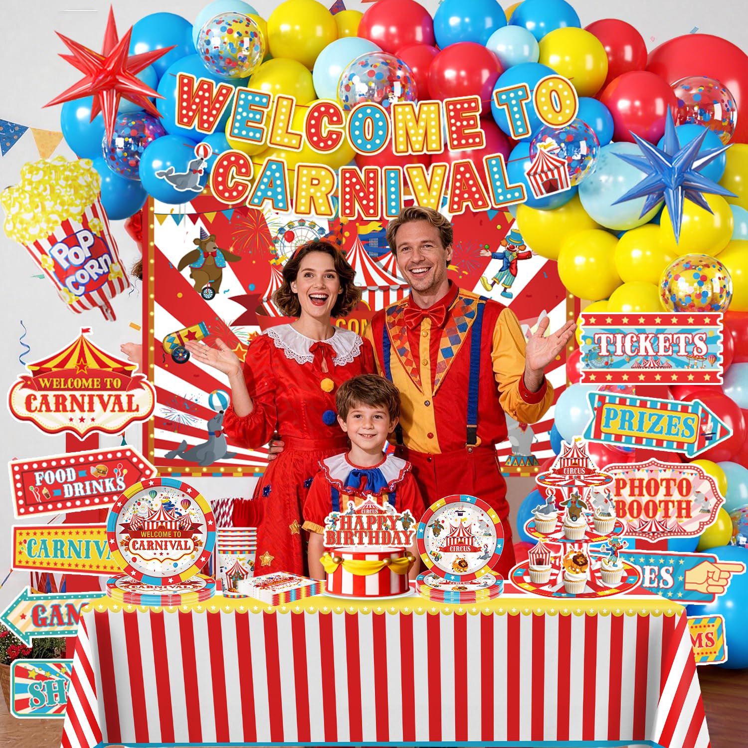 Cocomigo 302PCS Carnival Theme Party Decorations Circus Party Set Serves 25