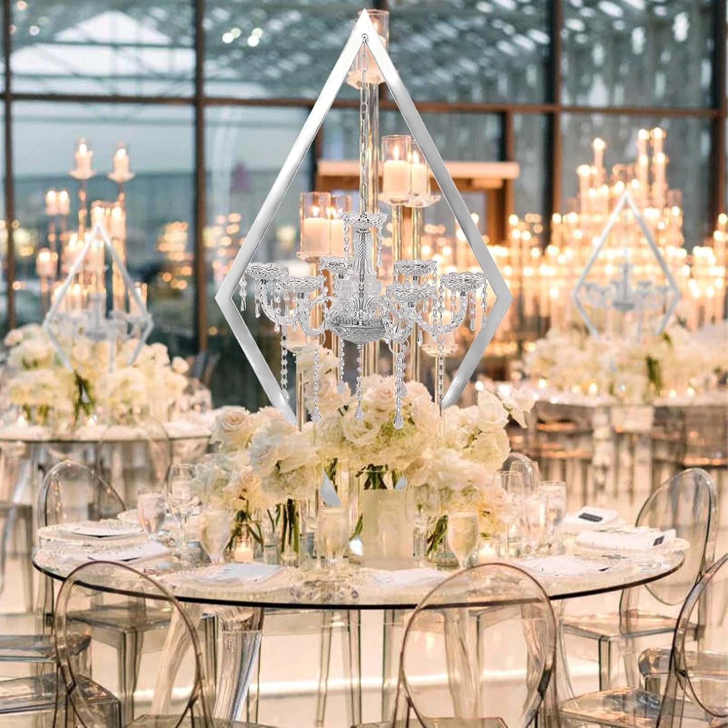 European Wedding Romantic Candlestick 45 "Table top Candlestick Metal Candlestick Table for Wedding Party Activities in The Center of The Room (Silver, 4PCS)