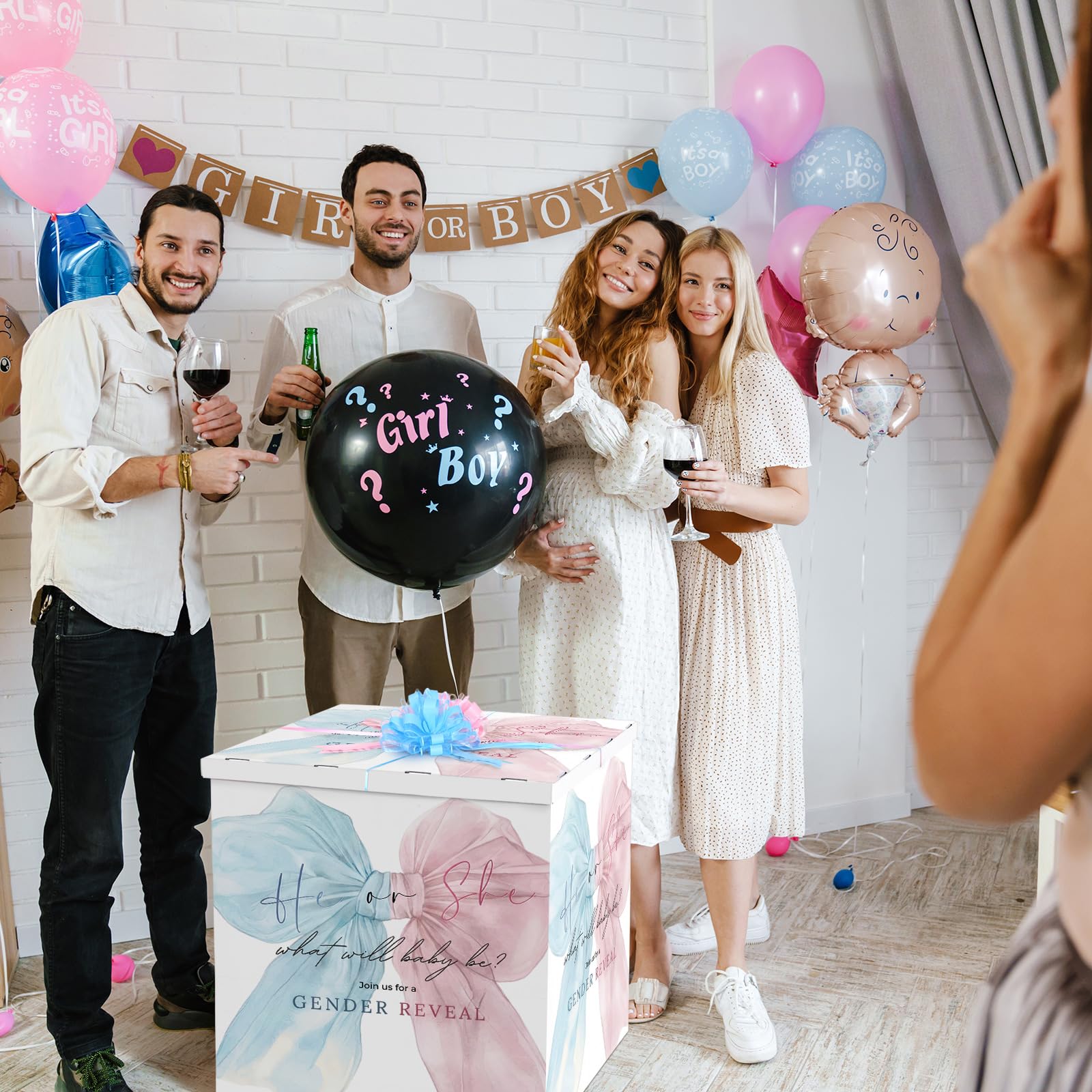 AmazingSpark 28in Giant Gender Reveal Gift Box with Lid Kit Oversized Gender Reveal Balloon Box