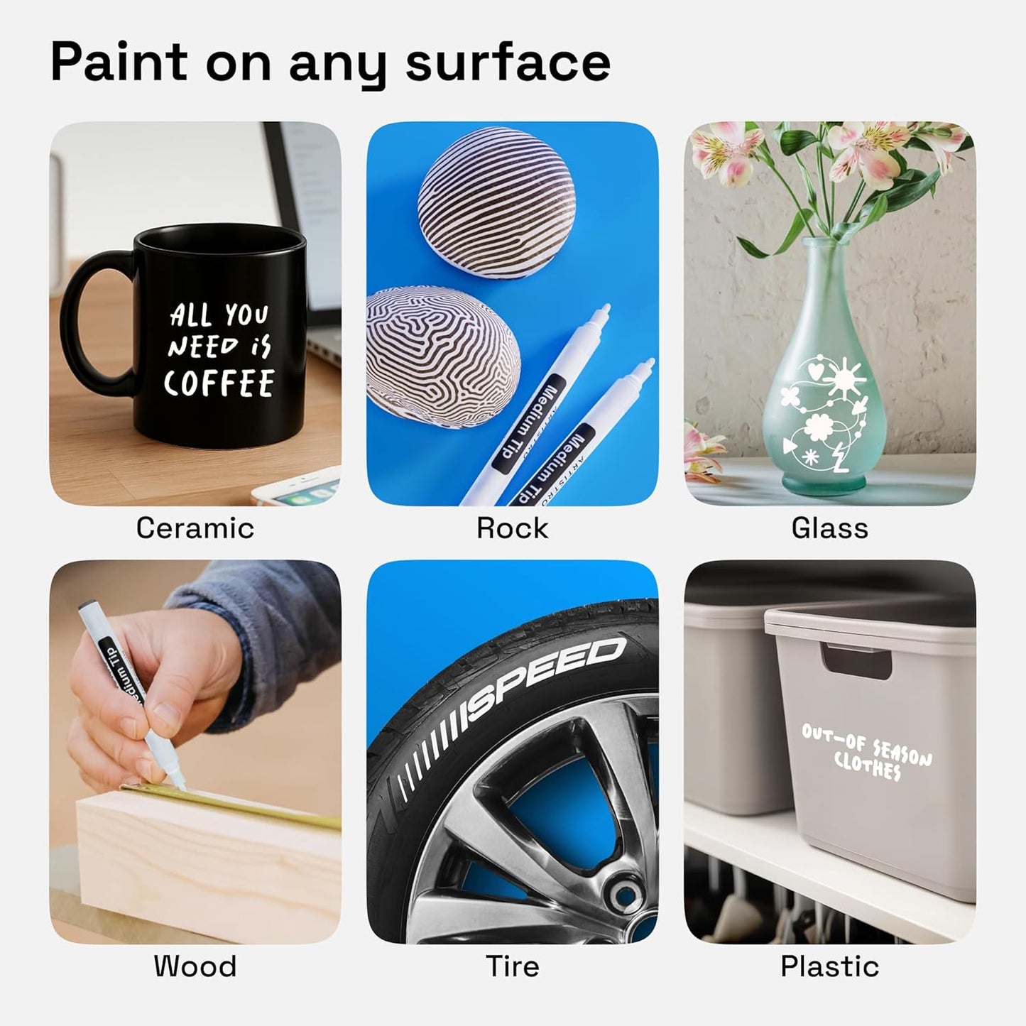 ARTISTRO 2 White Permanent Marker - Waterproof Markers for Tire, Fabric, Rocks, Glass, Ceramic, Wood, Paper - Oil Based Paint Pens - Medium Tip 3mm