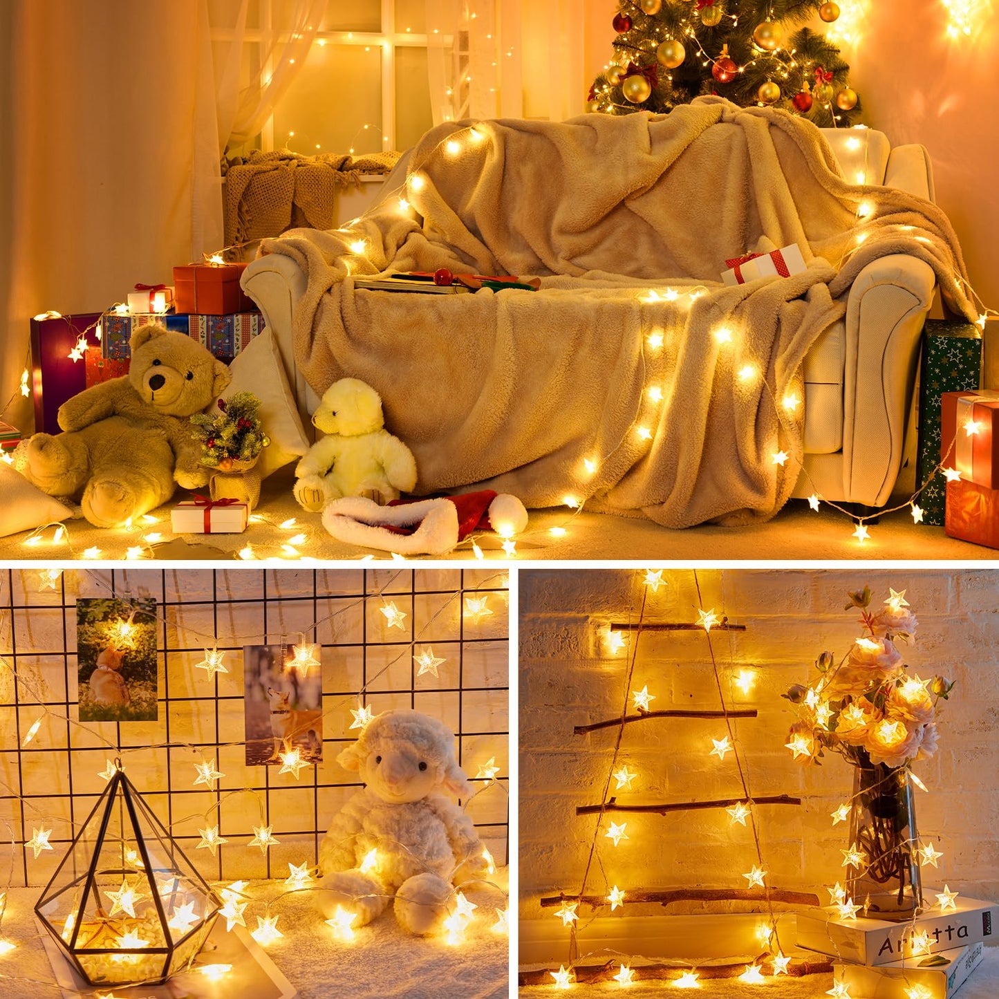 Minetom Star String Lights Battery Operated - 17 ft 50 LED Star Fairy String Lights with Timer