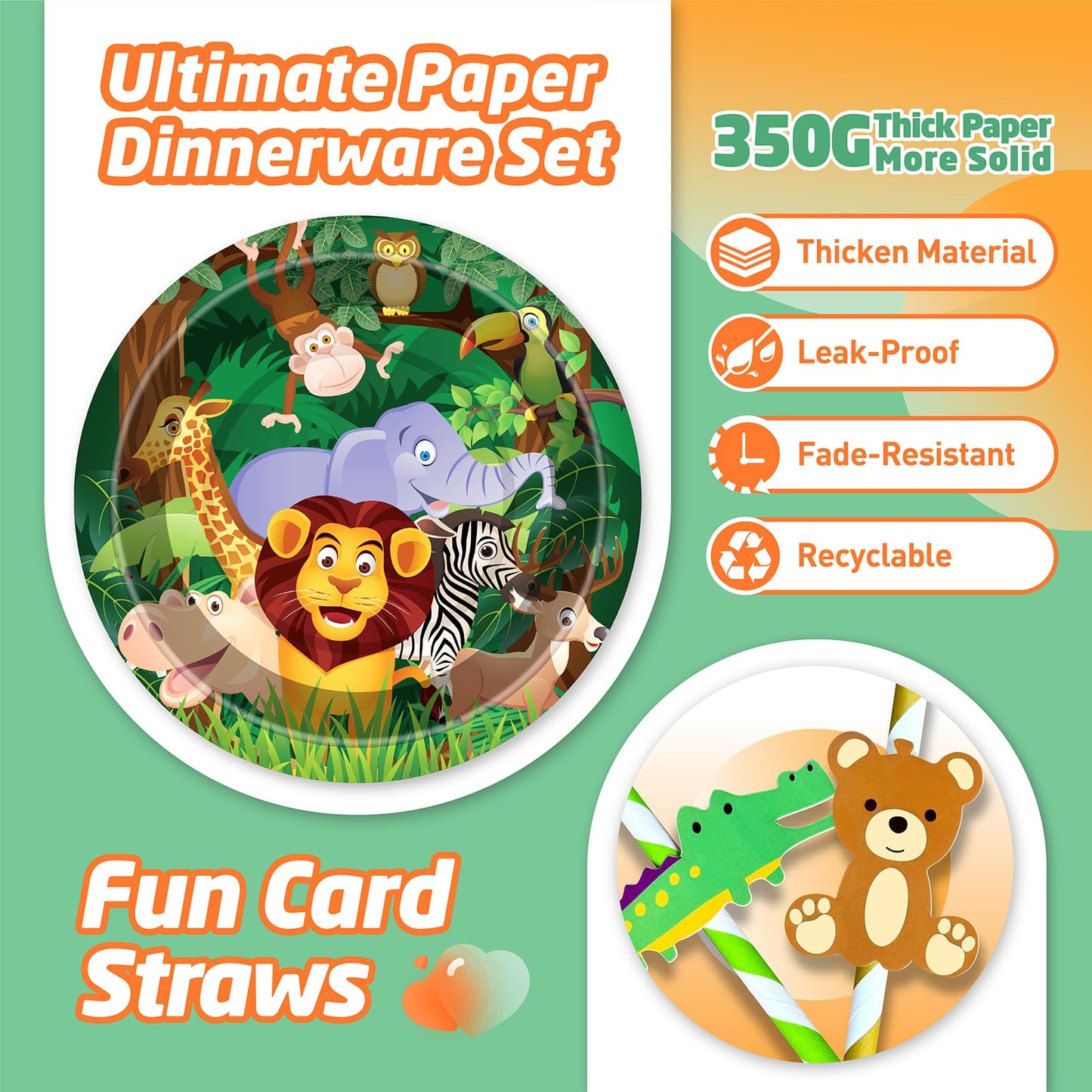 146Pcs Jungle Wild Animal Plates and Napkins Jungle Safari Party Supplies Includes Plates, Napkin