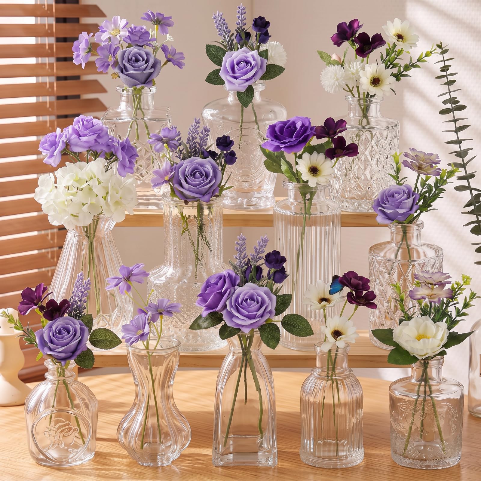 Ferrochef 36 Pcs Artificial Flowers Table Centerpiece with Vases Colorful Wildflower Centerpieces