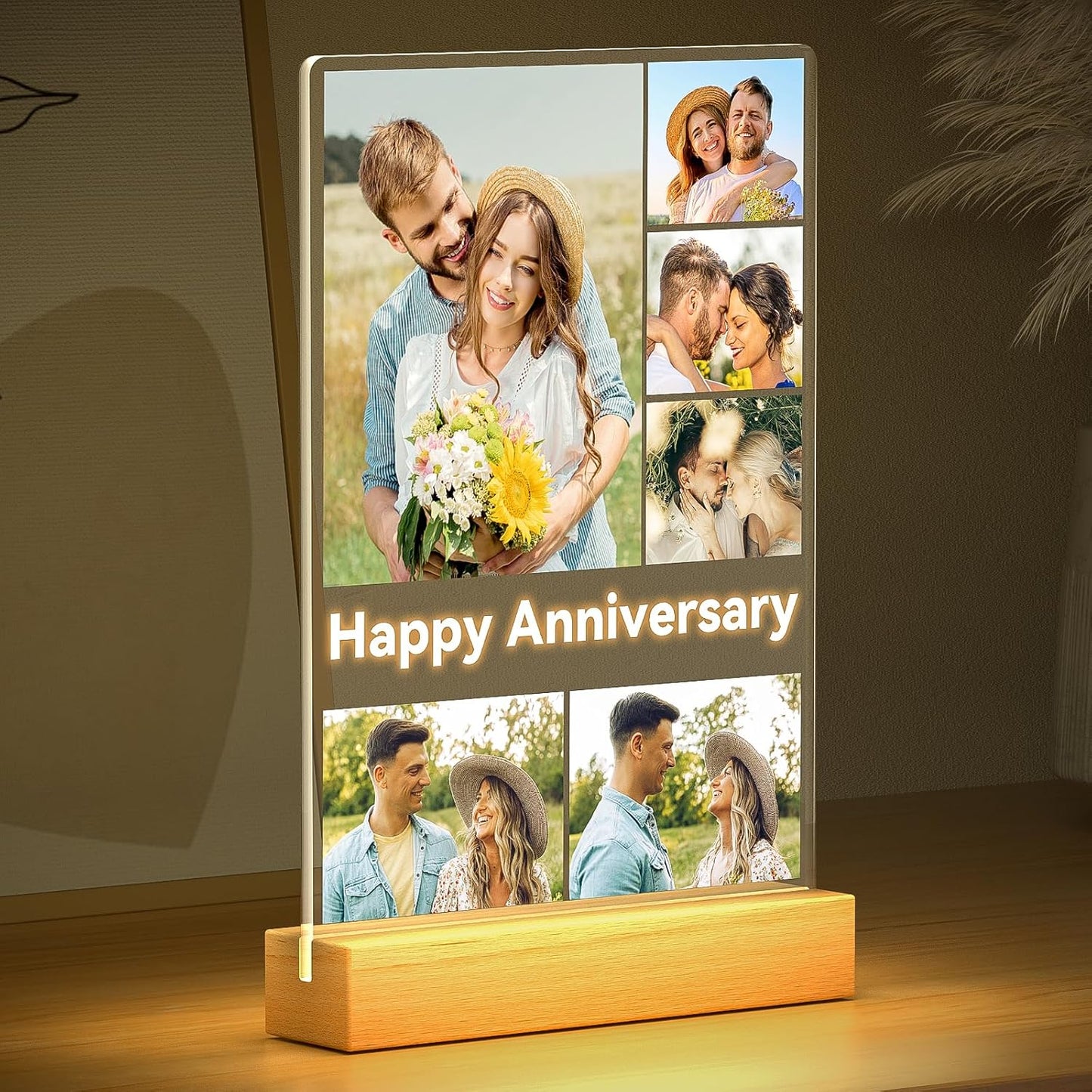 Custom Picture Frames with Photos, Personalized Photo Frame with Night Light, Customized Gifts for Couples, Personalized Anniversary Birthday Gifts for Women Men Her Him Boyfriend Girlfriend