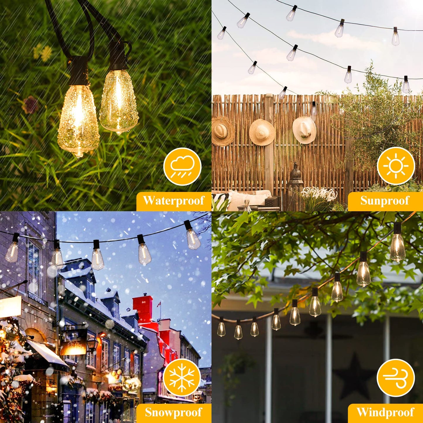 Brightever LED Outdoor String Lights 100FT Patio Lights with 52 Shatterproof ST38 Vintage Edison