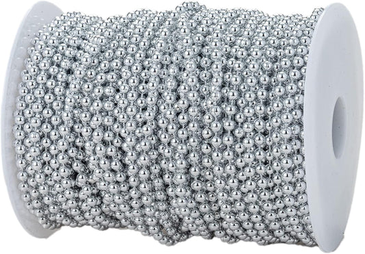 4mm Crafts Faux Pearl Beads Garland Pearl Bead Roll Strand of Pearls to Decorate Floral Centerpieces Wedding Party Favor Christmas Tree(131 Feet Silver)