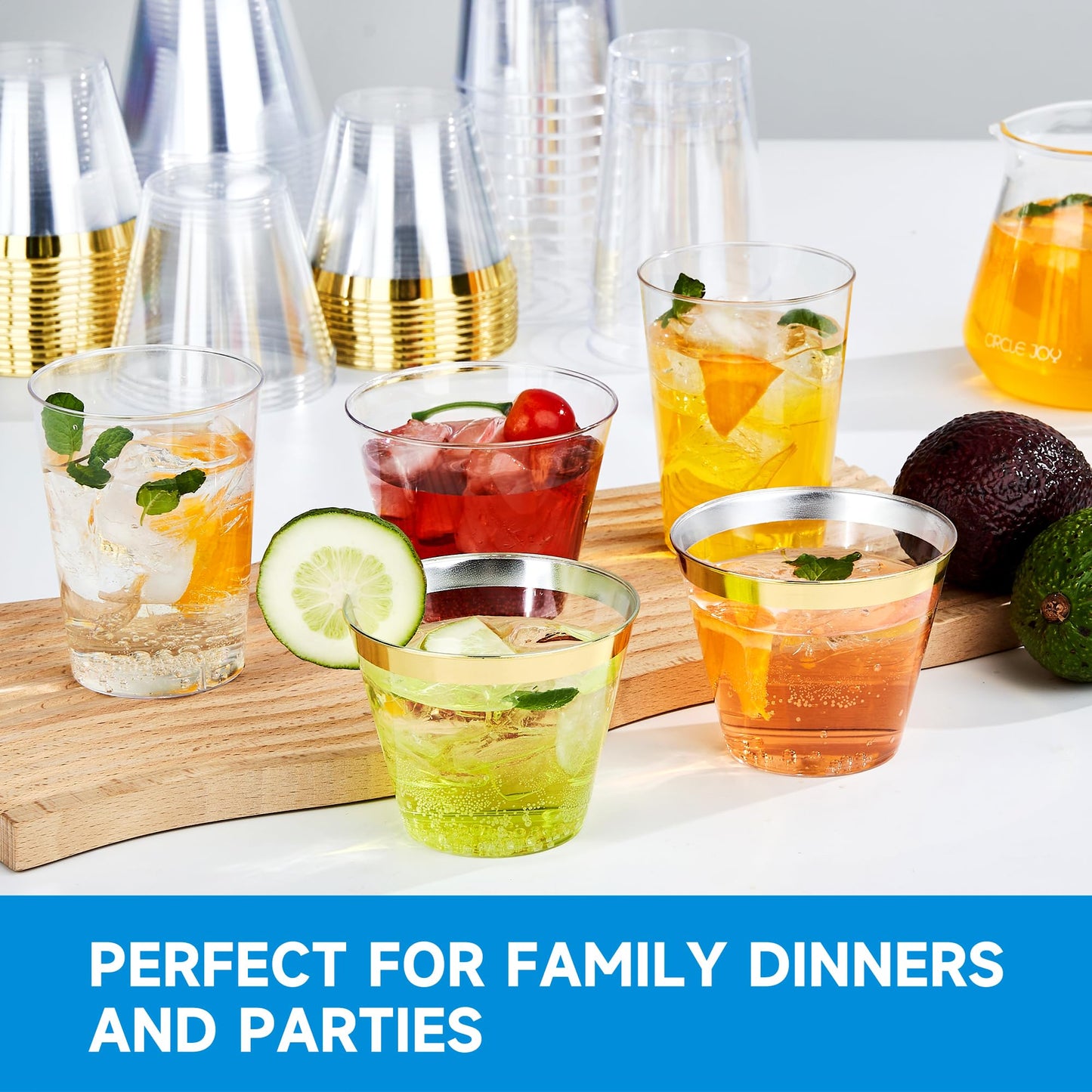 RACETOP 9 oz Clear Plastic Cups 100 packs, Disposable Plastic Party Cups Tumblers, Cocktail Cups