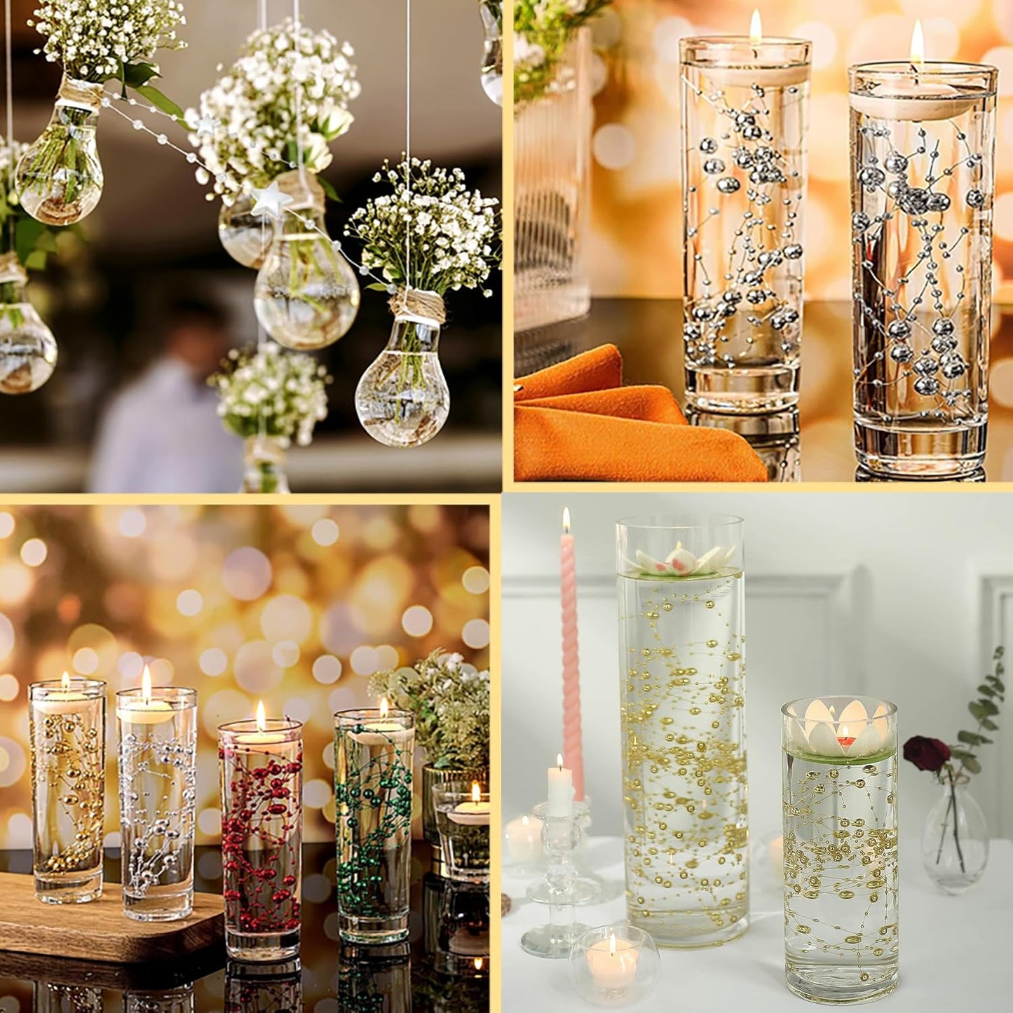 50 PCS Artificial Floating Beads for Centerpieces Vases, Pink Porcelain 8+3mm AB String Beads for Wedding Party Pearl String for Decor, String Pearls for Crafts Vase Filler