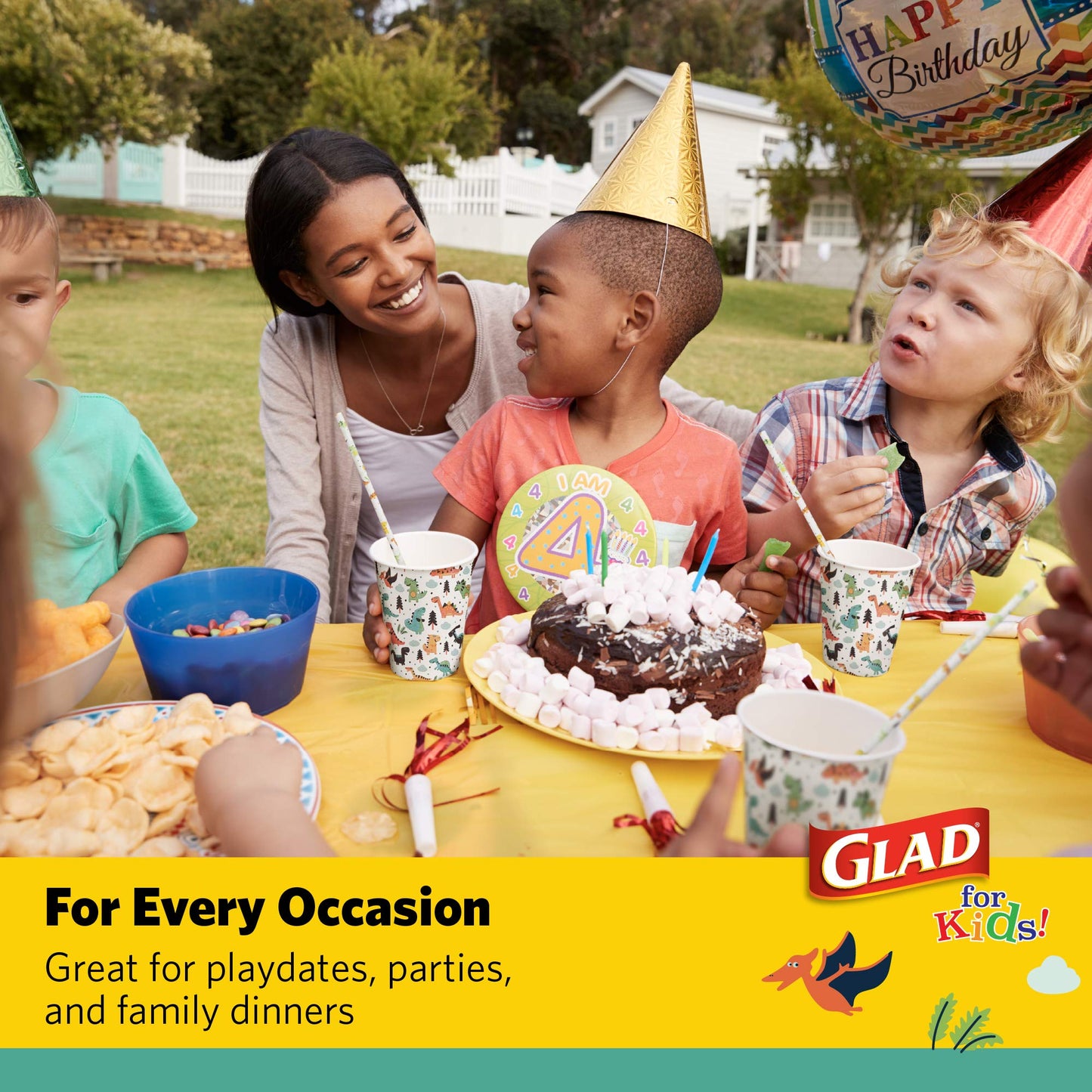 Glad for Kids Disposable Paper Plates, Dinosaurs, 8.5 Inch, 20 Count