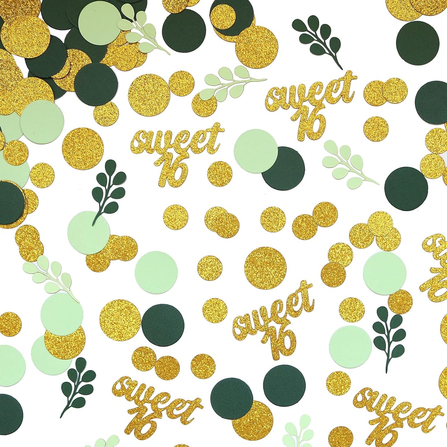 300PC Gold Glitter and Sage Green Sweet 16 Party Decorations Greenery Happy 16th Birthday Confetti for Table Sweet Sixteen Party Decor Supplies