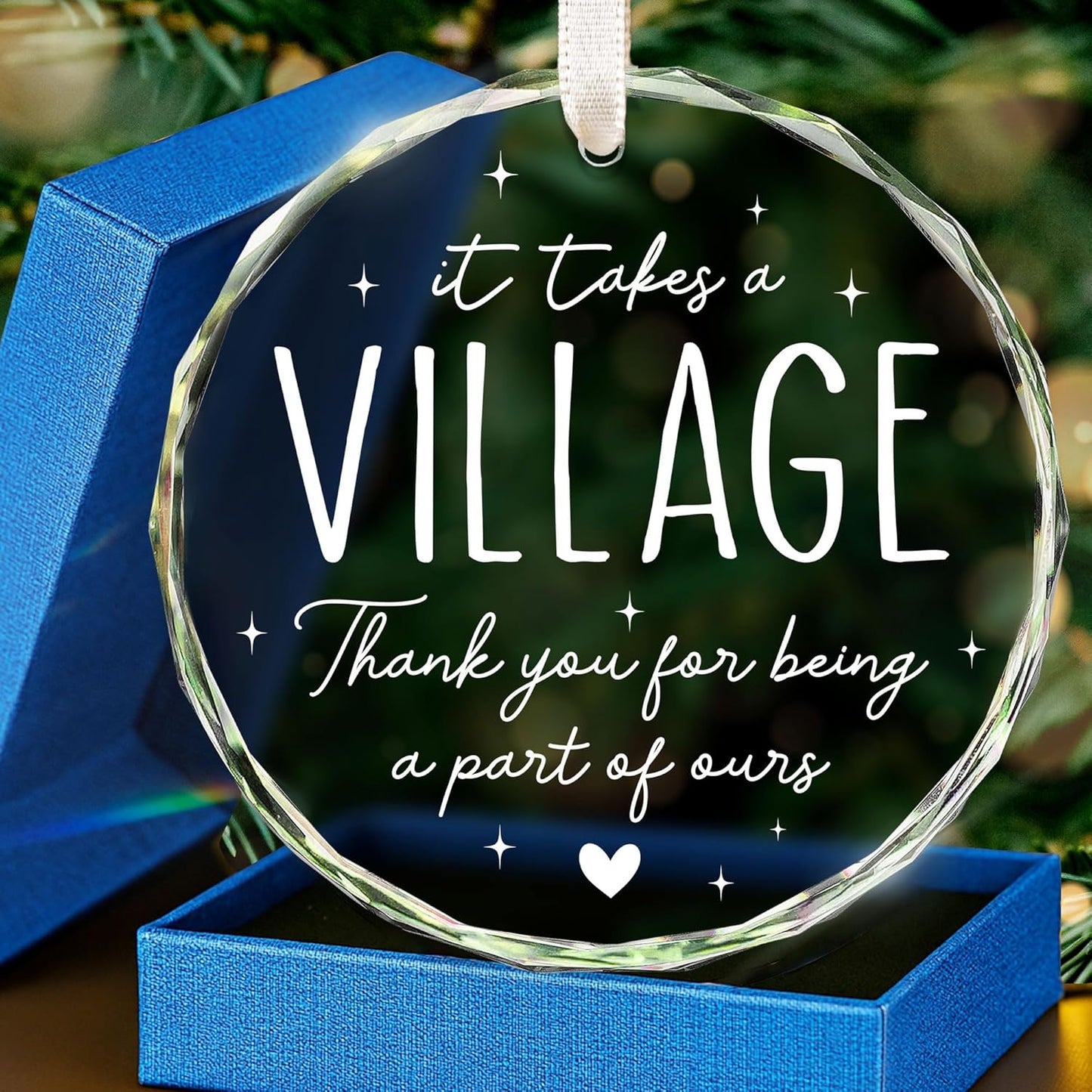 HEXMOZ Teacher Appreciation Gifts - Thank You Gifts for Women - Appreciation Gift for Teacher Daycare Provider Nanny Babysitter Coworker Employee - It Takes a Village Thank You Gift - Glass Ornament